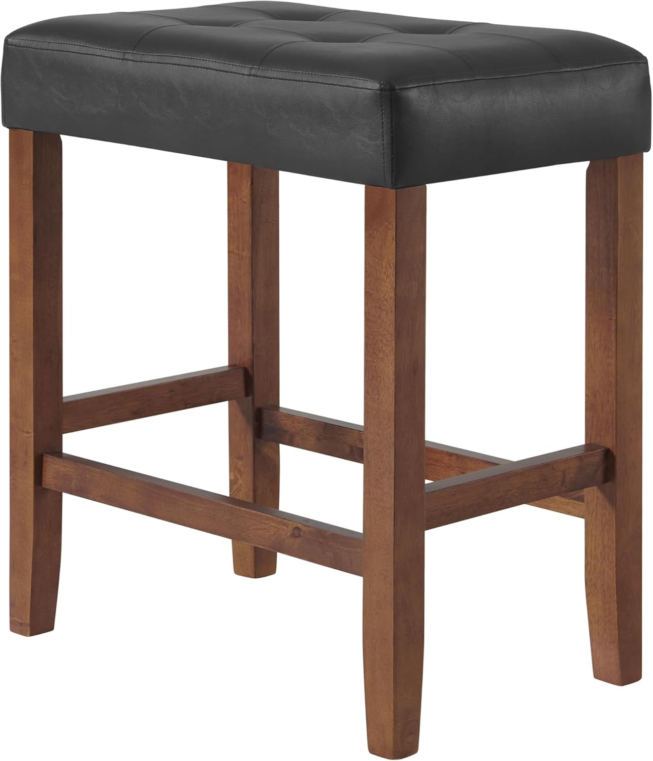 Alaterre Furniture Madison 25-Inch Bar Stool with Faux Leather Seat - Counter Height Stool for Kitchen Island or Bar - Backless Barstools (Walnut/Black)