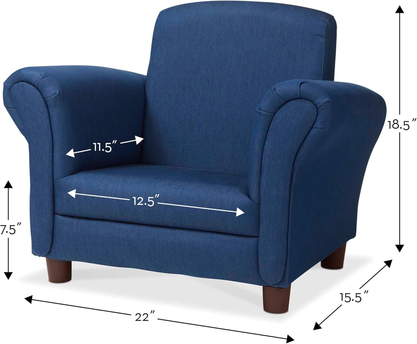 Melissa & Doug Denim Fabric Child’s Armchair (Kid’s Furniture, 23”L x 17.5”W x 18.3”H) Children's Furniture, Child's Reading Chair, Chairs for Toddlers, Oversized Kid's Armchair