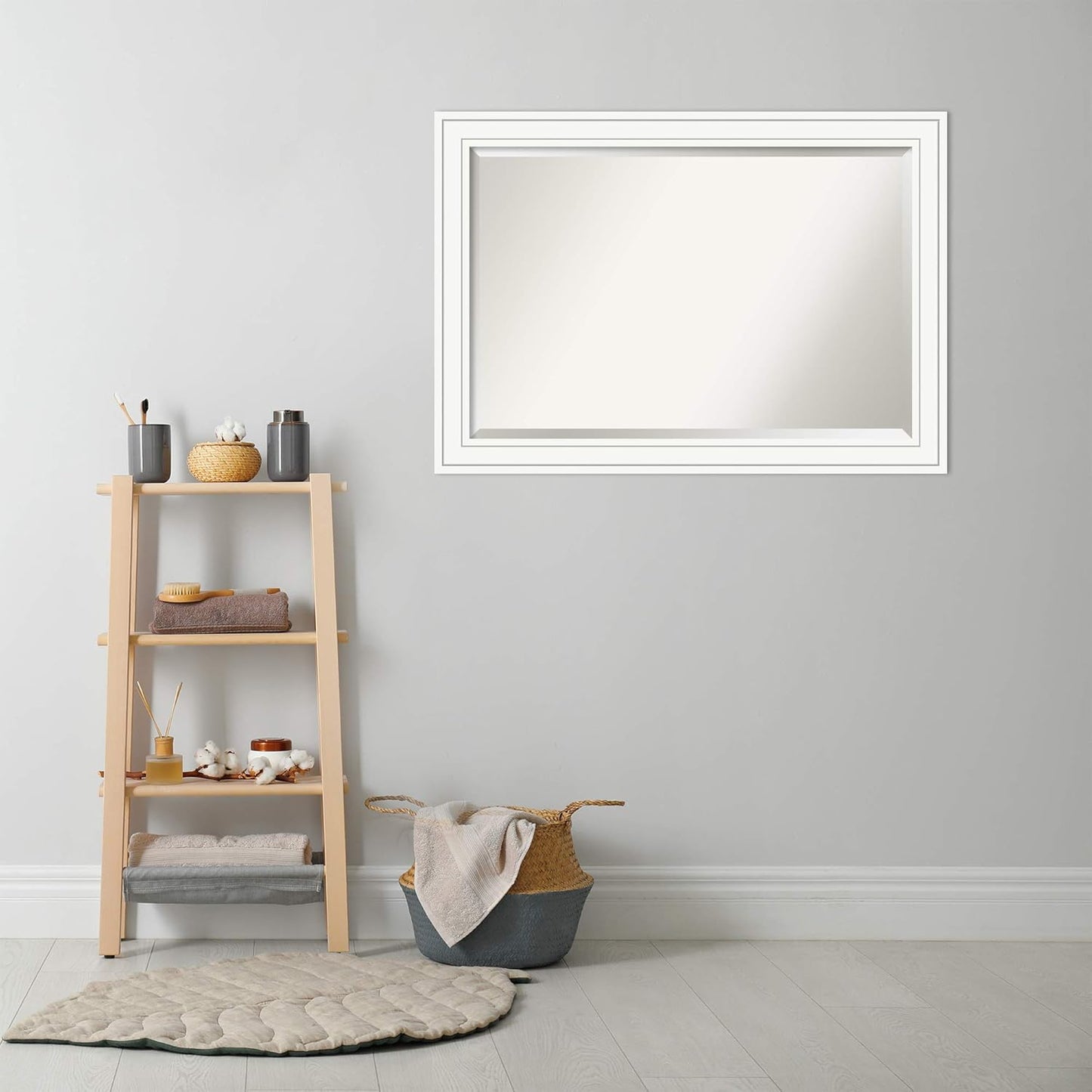 Amanti Art White Bathroom Mirror for Over Sink, 29x41 Craftsman White Rectangle Vanity Mirror, Large Casual Wood Frame, Hangs Horizonally and Vertically, Bathroom Wall Decor, Beveled Edge from WI, USA