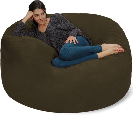 Chill Sack Bean Bag Chair - 5' Giant Memory Foam Lounge Chair with Soft Microfiber Cover – Cozy Furniture for Living Room, Dorm, & Kids' Rooms – Comfortable 5 Ft, Microsuede Lounge Sofa, Olive