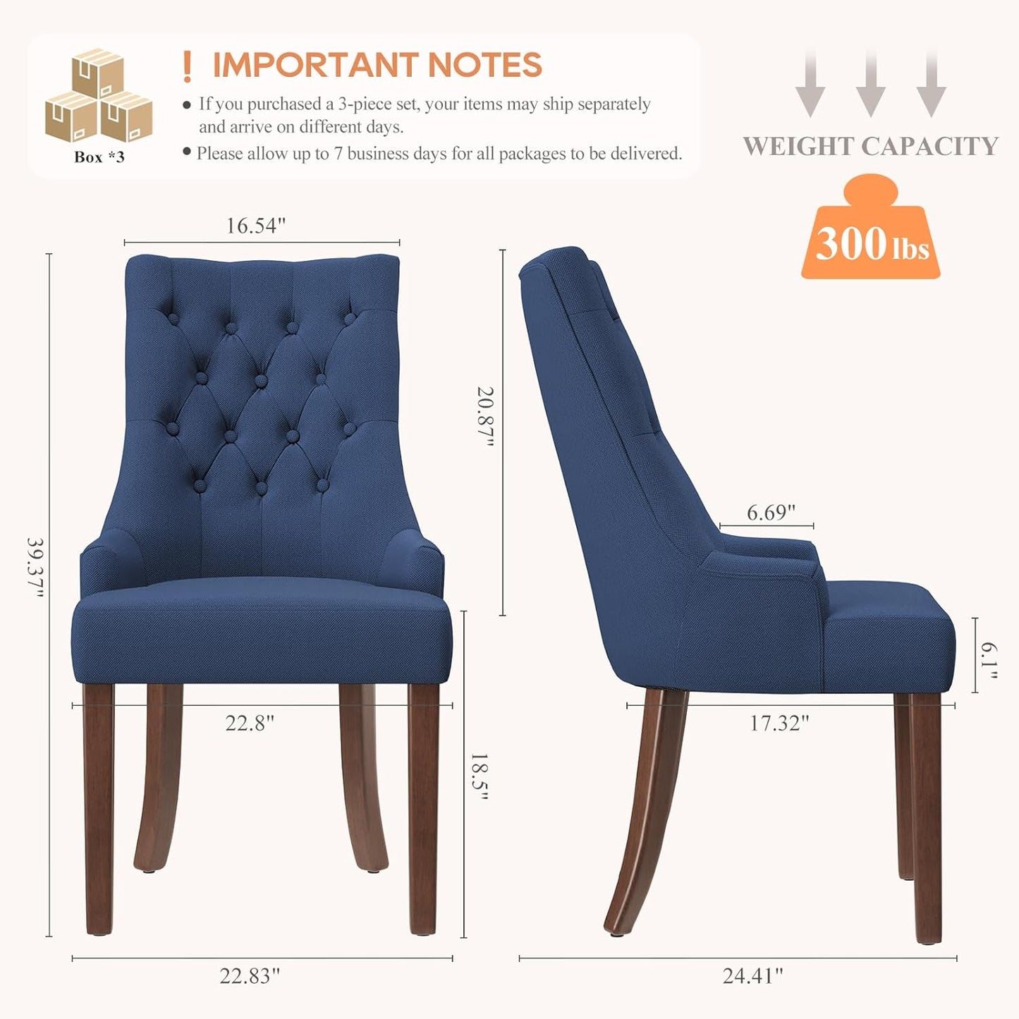 COLAMY Wingback Upholstered Dining Chairs Set of 6, Fabric Dining Room Chairs with Tufted Button, Living Room Chairs for Home Kitchen, Blue