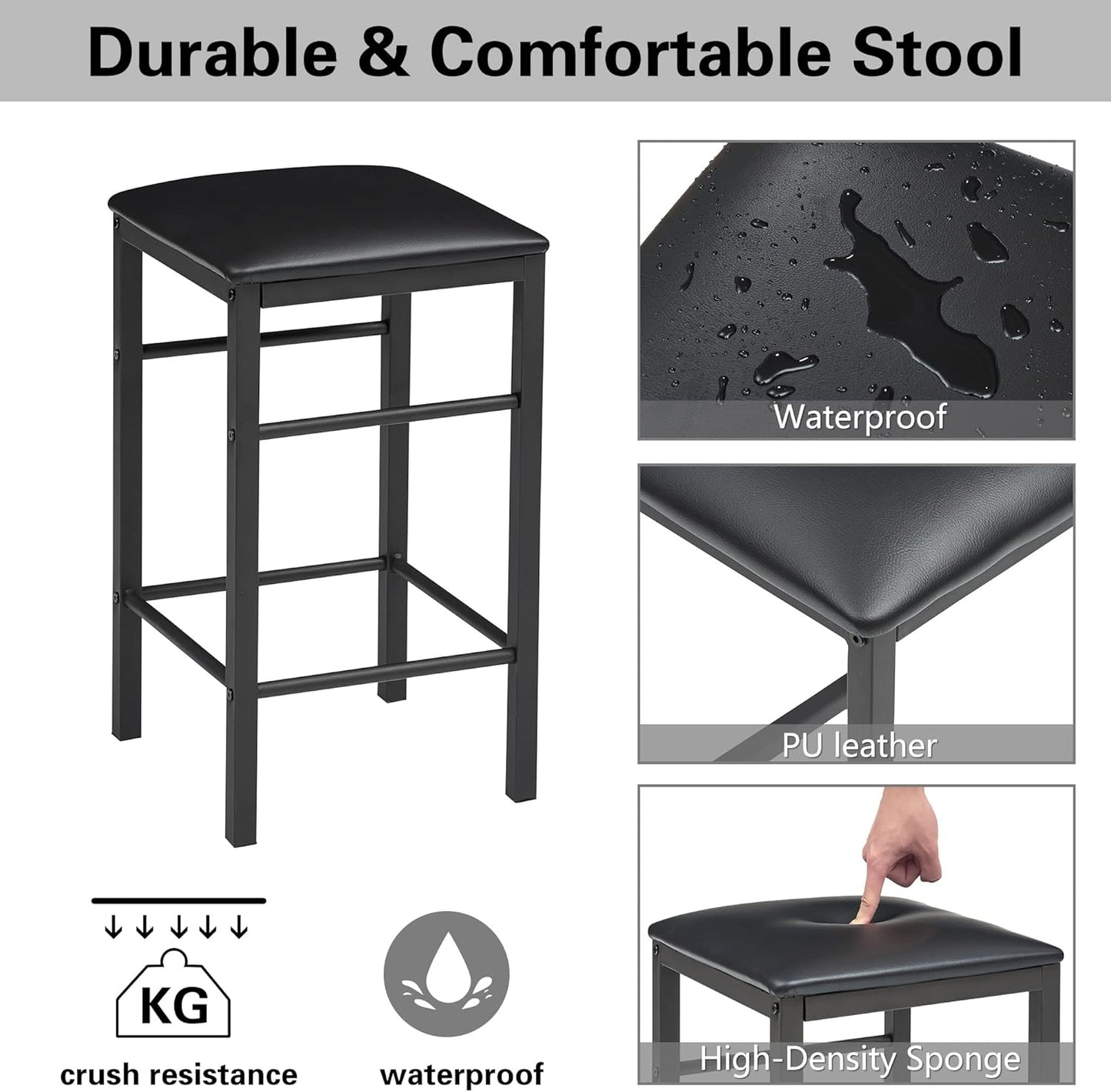 VECELO Dining Table Set with 2 Stools,3 Piece Counter Height for Kitchen, Living Room, Small Apartment