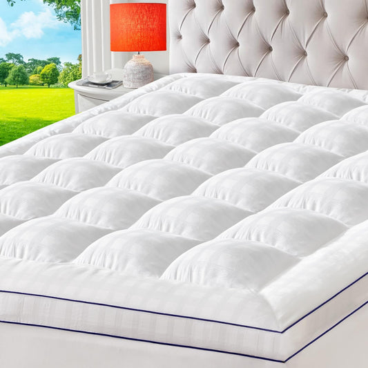 ELEMUSE King Cooling Mattress Topper, Extra Thick 1300gsm Mattress Pad for Back Pain Relief, Plush 500TC Cotton Pillow Top with Deep Pocket, Overfilled with Mixed Advansa Down Alternative Filling