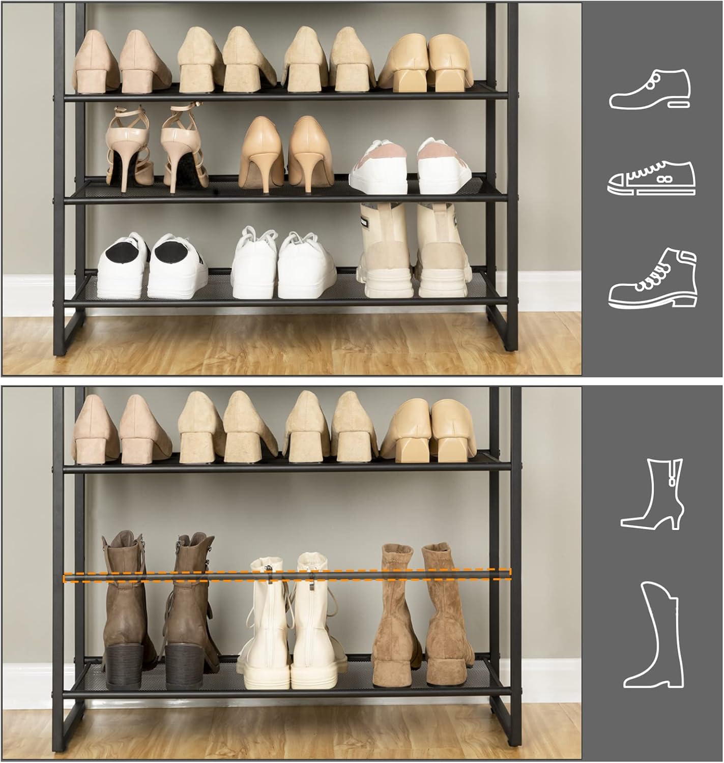 HOOBRO 10-Tier Shoe Rack, 29.5" L Shoe Storage Organizer, Large Capacity Shoe Shelf for Front Door Entrance, Entryway, Hallway, Holds 36-40 Pairs of Shoes, Closet, Greige and Black BG107XJ01