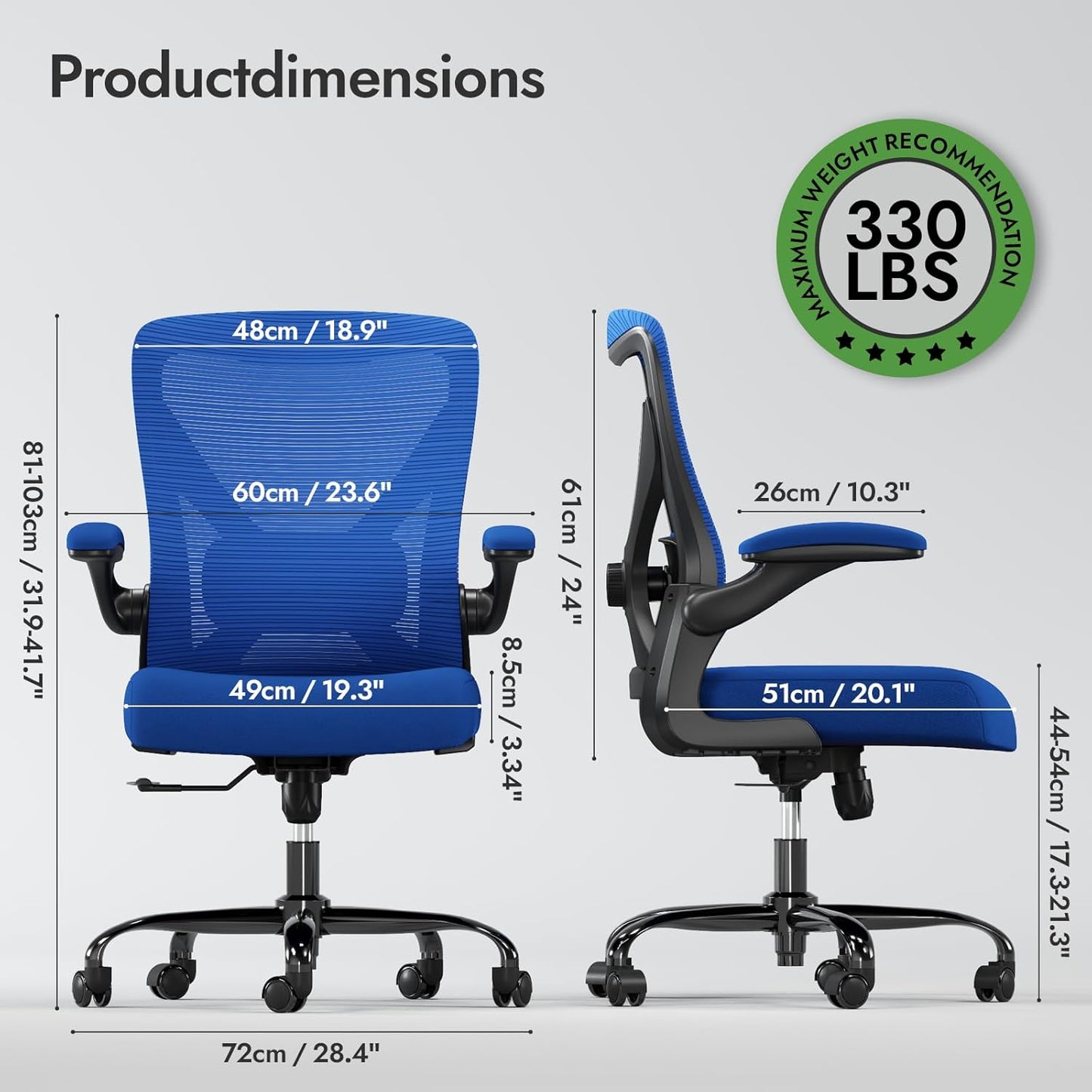 Ergonomic Office Chair - X-Shaped Computer Desk Chair Comfy, Gaming Chair, Office Chair with Lumbar Support, Mesh Office Chairs, Desk Chair for Long Hours(Black Blue)