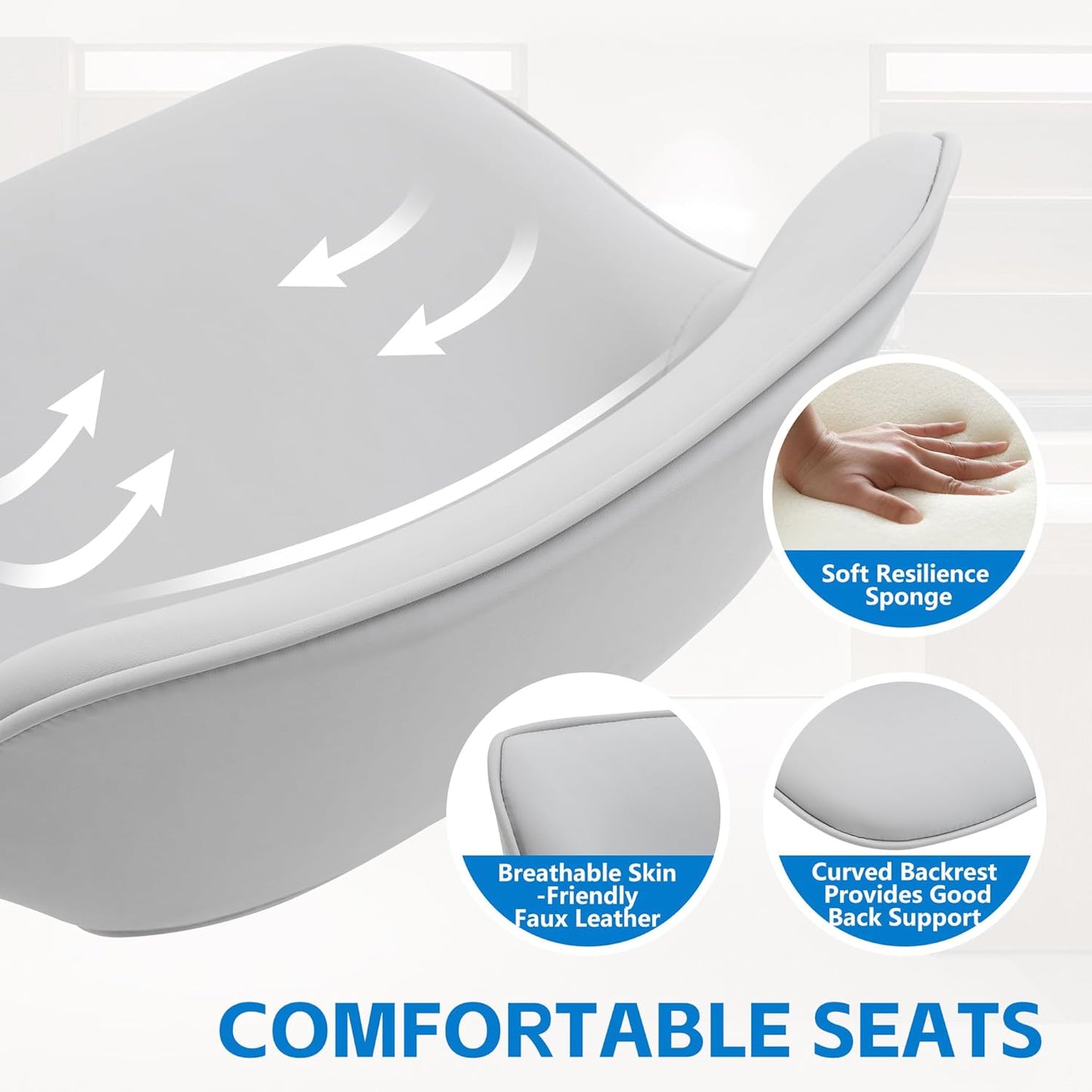 YOUNIKE Bar Stools Set of 2 Modern Swivel Barstools, Adjustable Counter Height Bar Stools Faux Leather Upholstered Counter Stools with Hollow Back for Kitchen Island, Grey