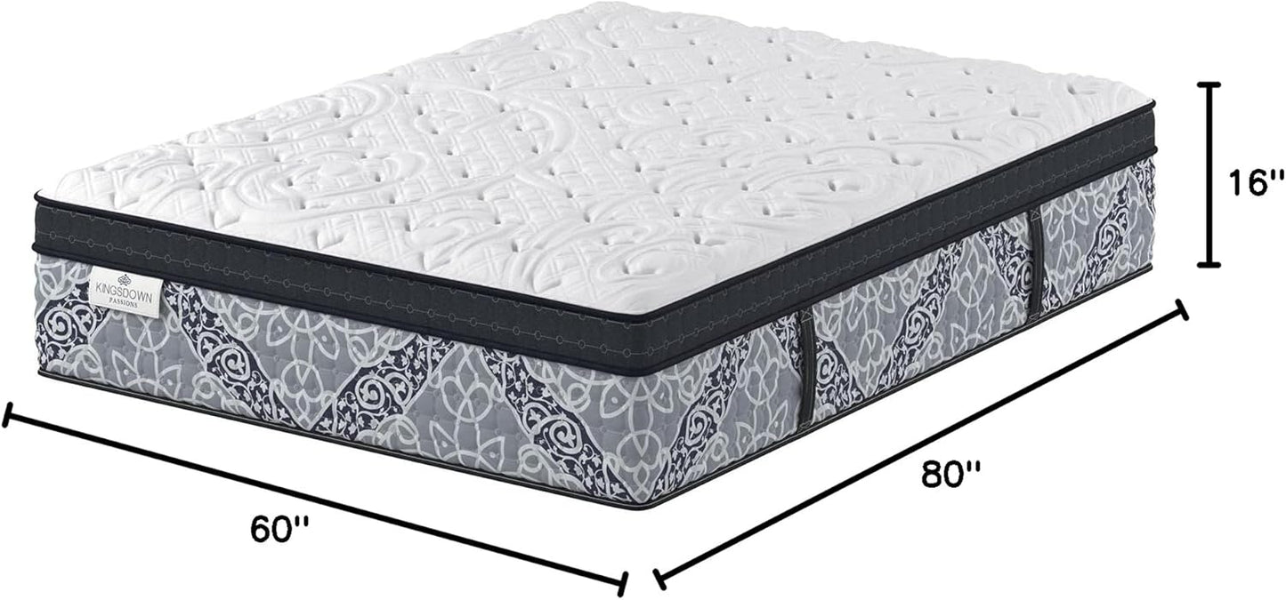 Kingsdown Passions Kelbrooke 16" Plush Euro Pillow Top Hybrid Mattress Queen, Cool Gel Memory Foam Layer Motion Isolation Quilted Top Premium Mattress