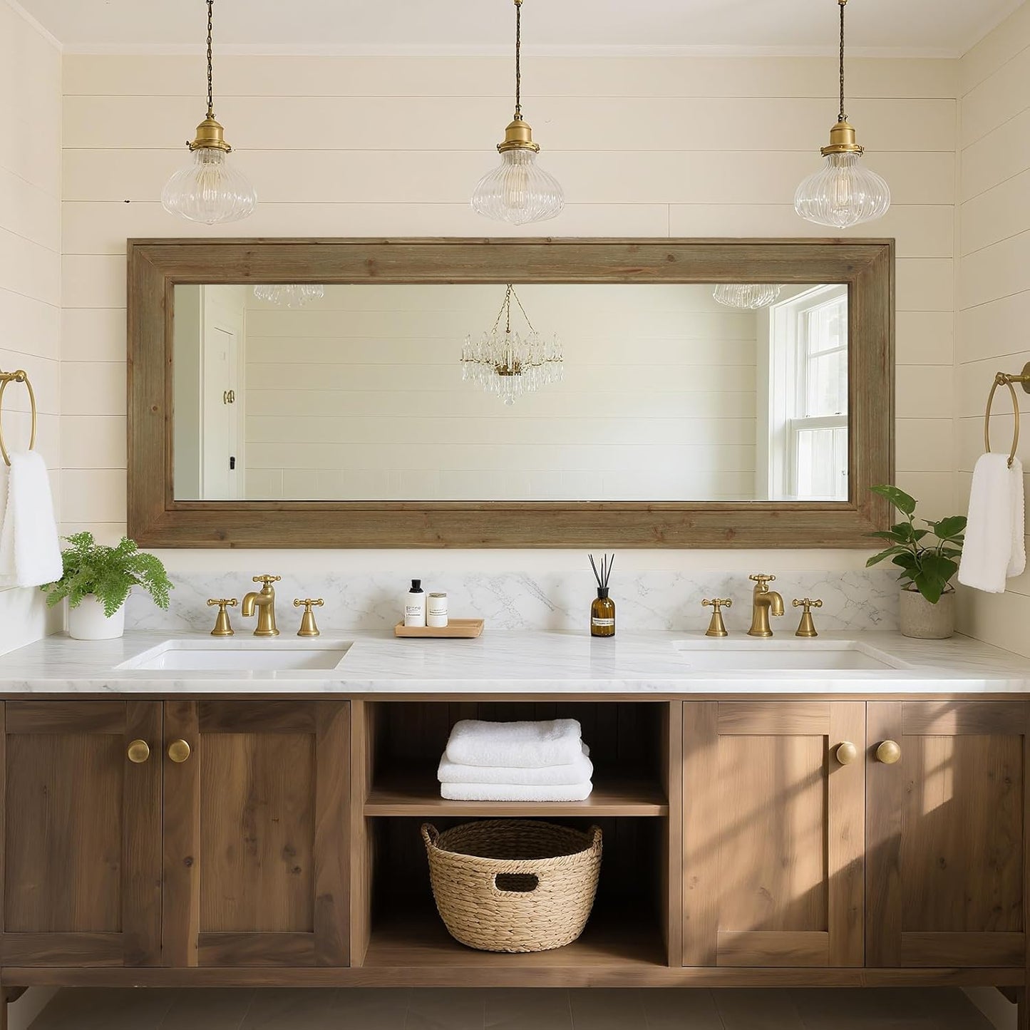 WallBeyond Full Length Mirror Rustic Wood Framed, 27 x 67 inch Farmhouse Wall Mounted Mirror Full Floor Mirror Hanging or Leaning Against Wall, Natural