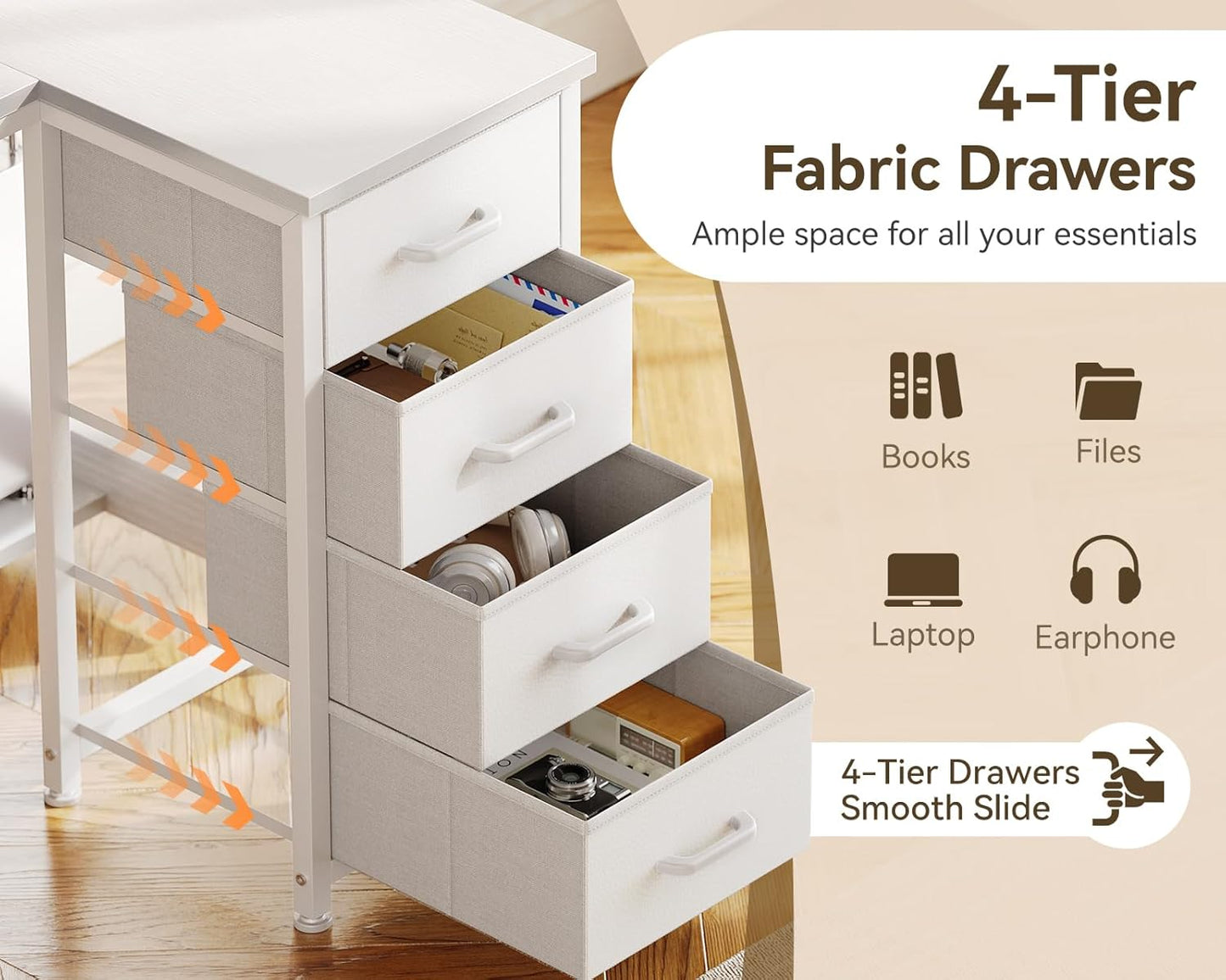 Casaottima L Shaped Desk with 4 Drawers, 40" Small White Computer Desk with Storage, Reversible Kids Study Desk with CPU Stand & Hook, Corner Desk for Home Office