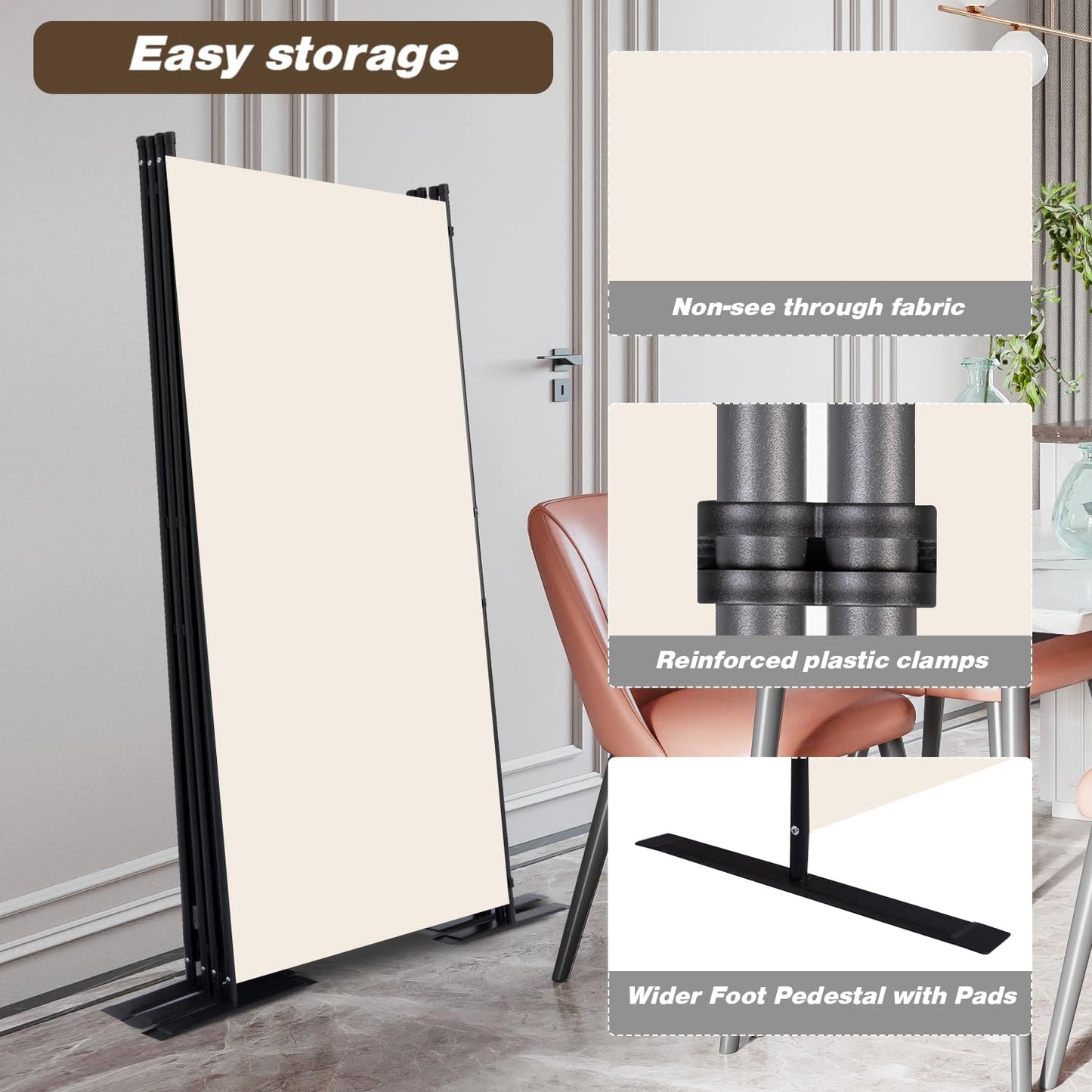 Room Divider, 4 Panel Folding Privacy Screens with Wider Support Feet, 6 Ft Portable Room Partition for Room Separator, 136" W X 71" H, Beige