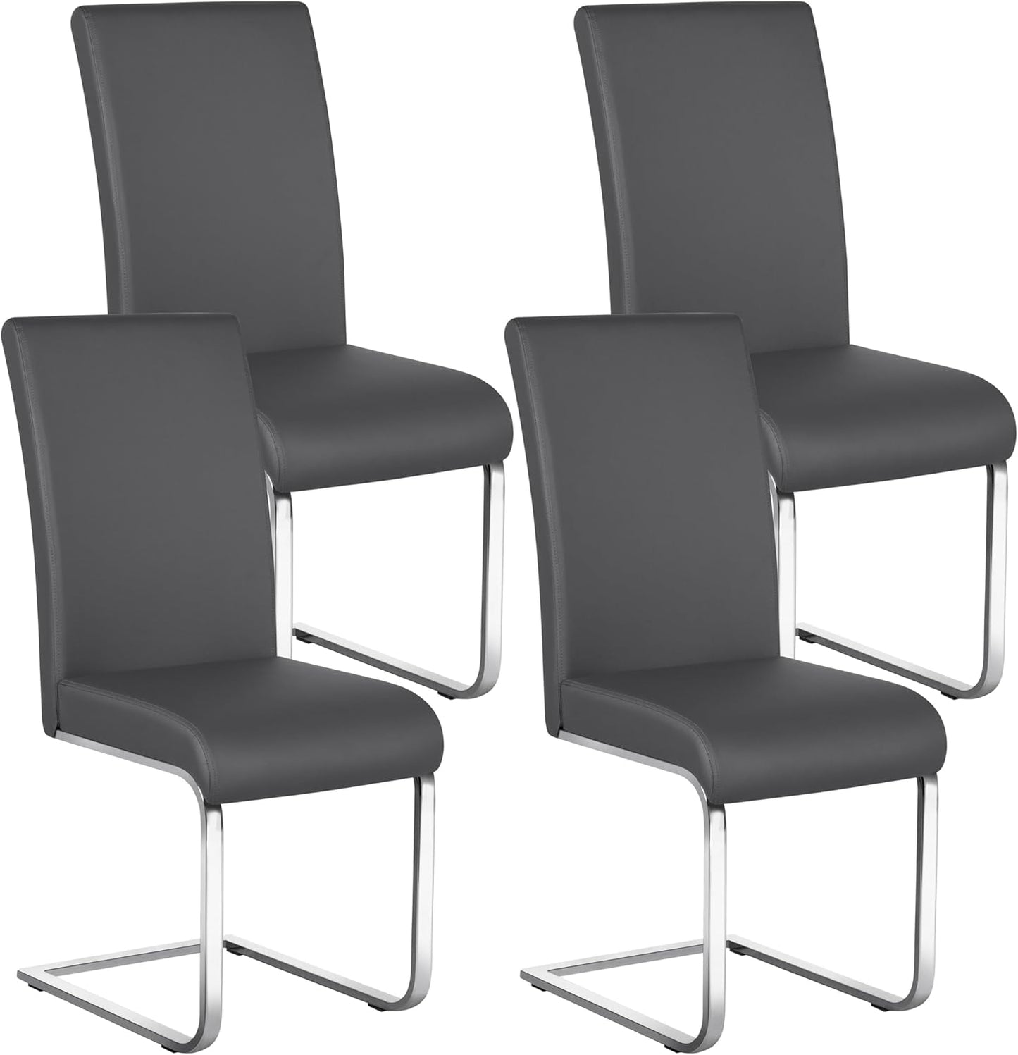 Yaheetech Dining Chairs Set of 4 Modern Faux Leather Upholstered Dining Room Chairs with High Back and Metal Chrome Legs for Kitchen/Living Room/Restaurant, Dark Gray