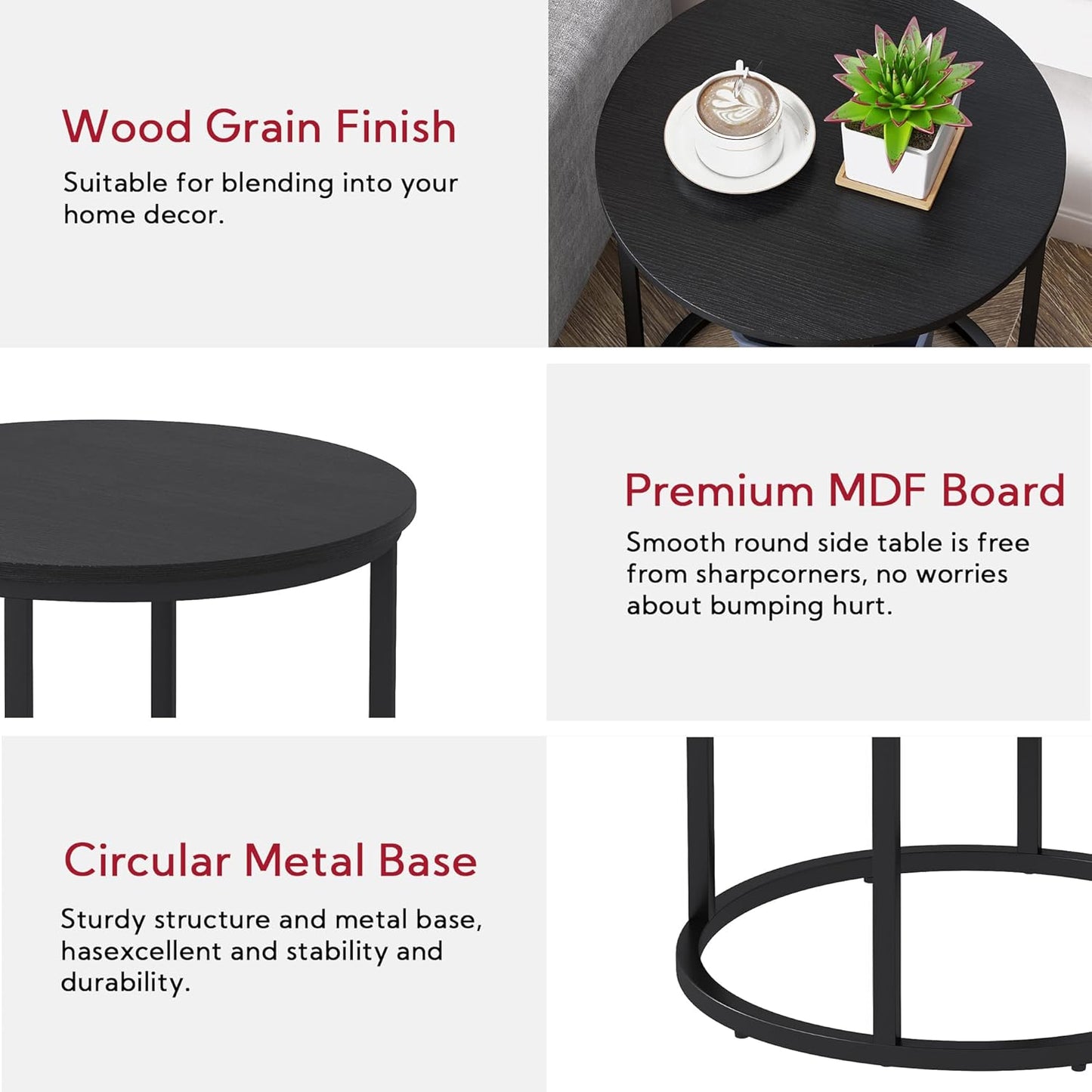 Yusong Round End Table, 20" Accent Small Side Table Suitable for Hiding Trash Can, Nightstand Modern Bedside Table for Living Room Bedroom Office Small Spaces, Black