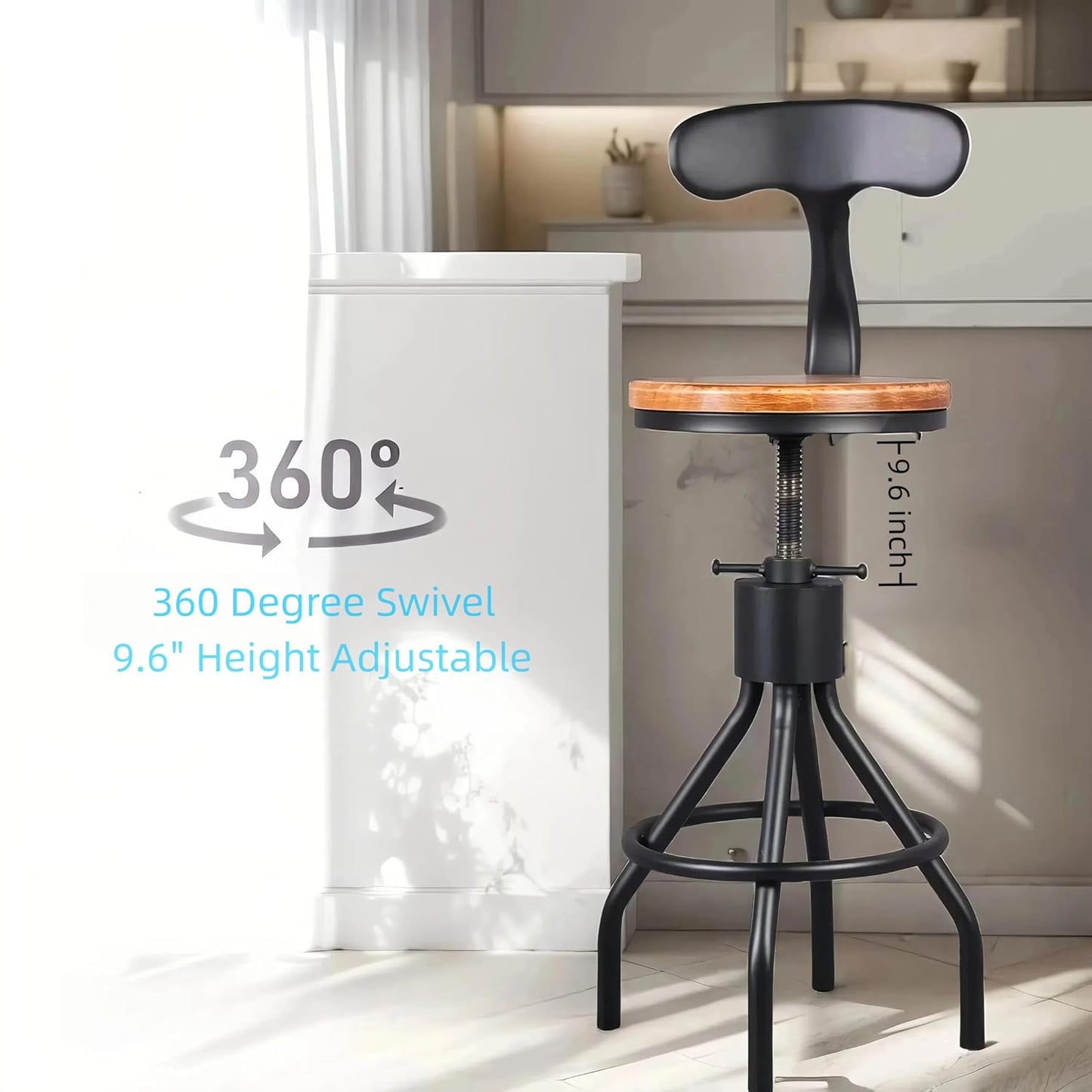 5 Pieces Industrial Dining Table Set 41.3inch Hight Rectangle Bar Table and Height Adjustable Bar Stools with Backrest for Home Office Cafe House