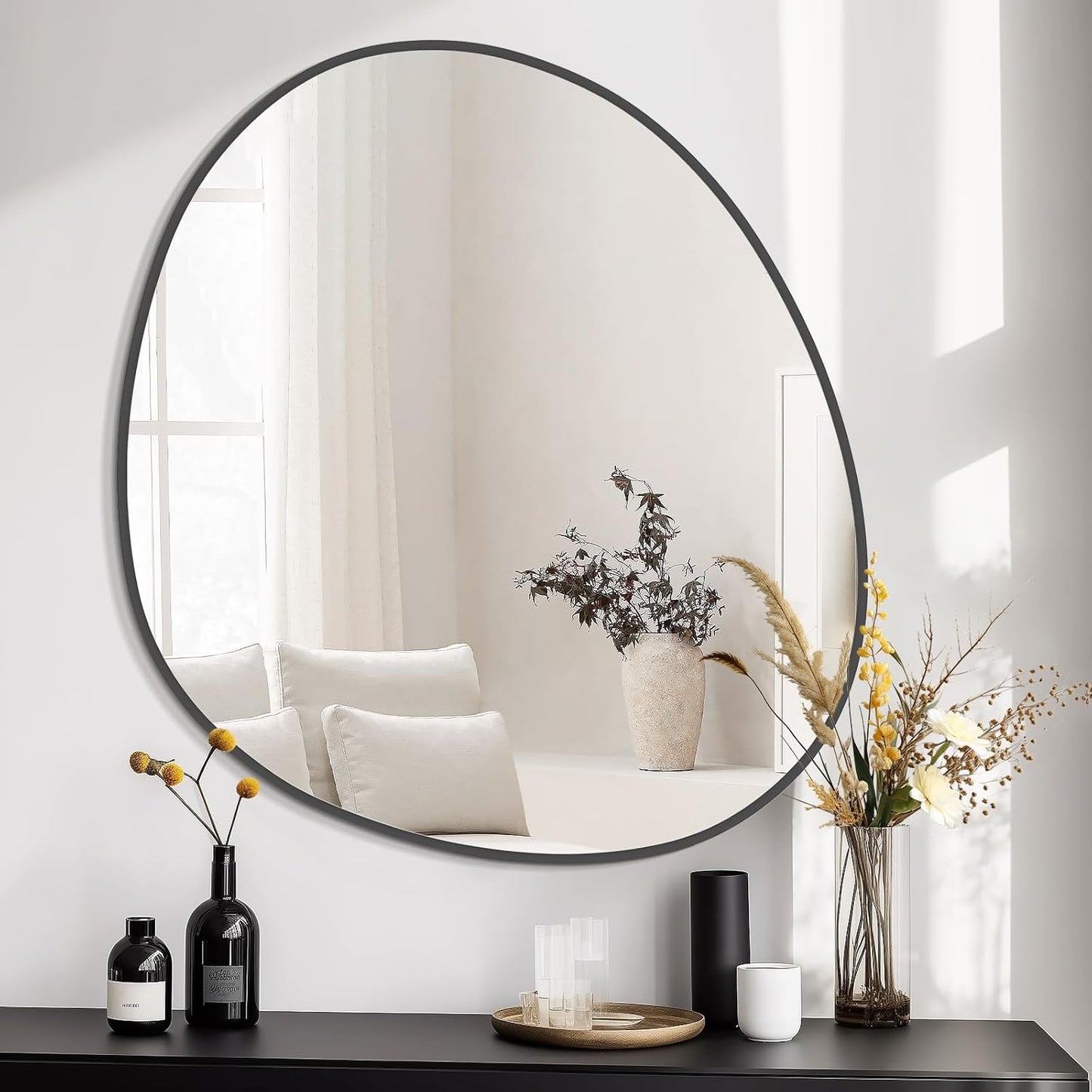 WallBeyond Asymmetrical Mirror, Irregular Wall Mirror, Abstract Wall Mirrors Decorative for Bedroom Living Room Entryway Hall, Unique Wall Mirror 28" H x 26" W, Black