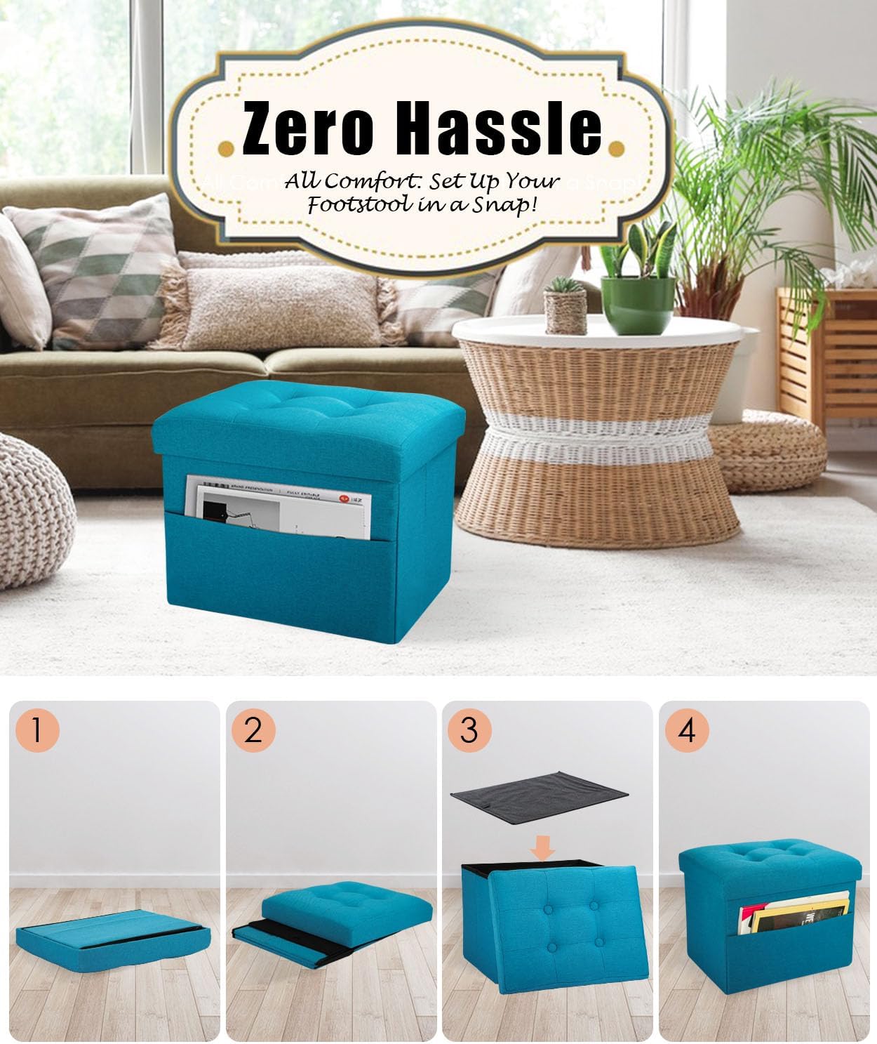 Ottoman Storage Ottoman Foot Rest Stool Foldable Bench with Storage Student Dormitory Bedroom and Entryway Storage 17 X 13 X 13