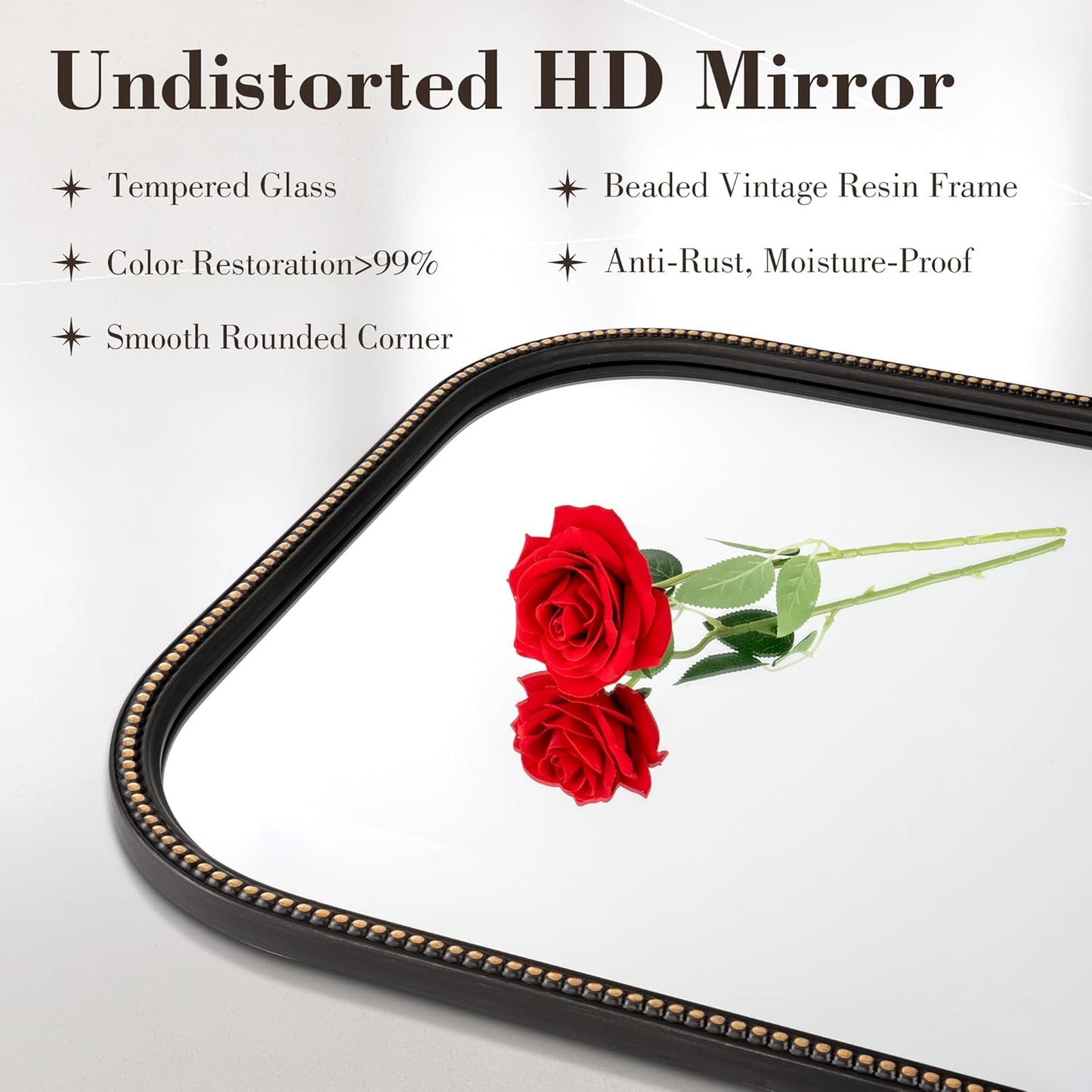 Axeman 24x36 Rounded Rectangular Wall Mirror, Decorative Bathroom Mirror, Traditional Vintage Wall Mounted Mirror with Beaded Frame for Accent Living Room Vanity Bedroom Entryway, Black