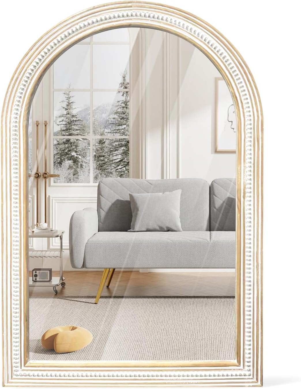 36x24 Inches Farmhouse Wooden Arched Wall Mirrors, Boho Decorative Arch Mirrors for Bathroom Over Sink, Living Room, Hallway, Foyer, Entryway