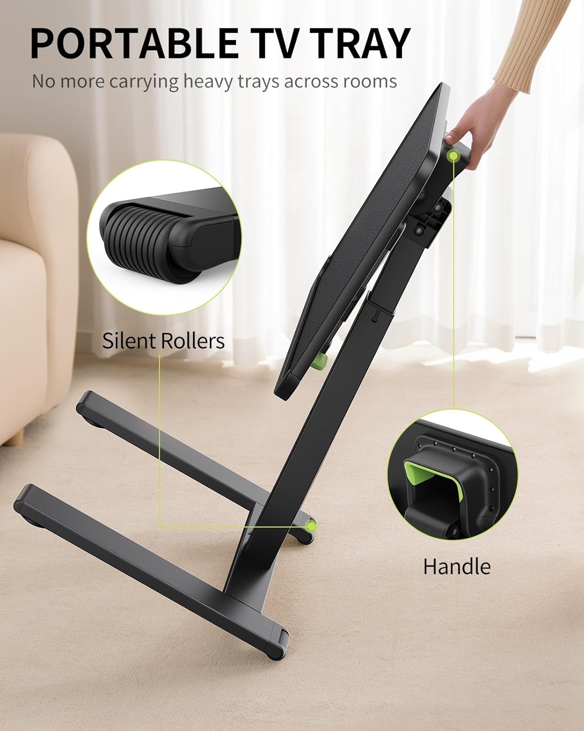 SAIJI Mobile TV Tray Table, Heavy Duty Metal TV Trays for Eating on Couch, Height & Angle Adjustable Desk for Bed, Sofa, Recliner, Portable Small Foldable Tables