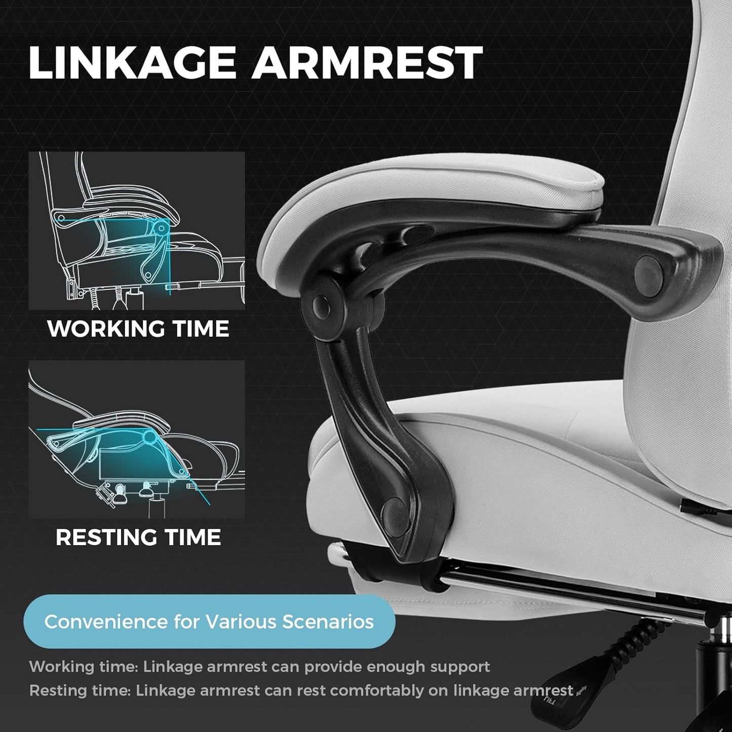 GTPLAYER Gaming Chair with Footrest, Computer Chair with and Lumbar Support, Height Adjustable Game Chair with 360°-Swivel Seat and Headrest and for Office or Gaming (All Light Gray-Fabric)