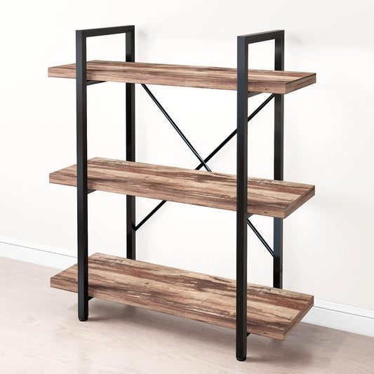 45MinST 3-Tier Vintage Industrial Style Bookcase/Metal and Wood Bookshelf Furniture for Collection,Vintage Brown, 3/4/5 Tier (3-Tier)