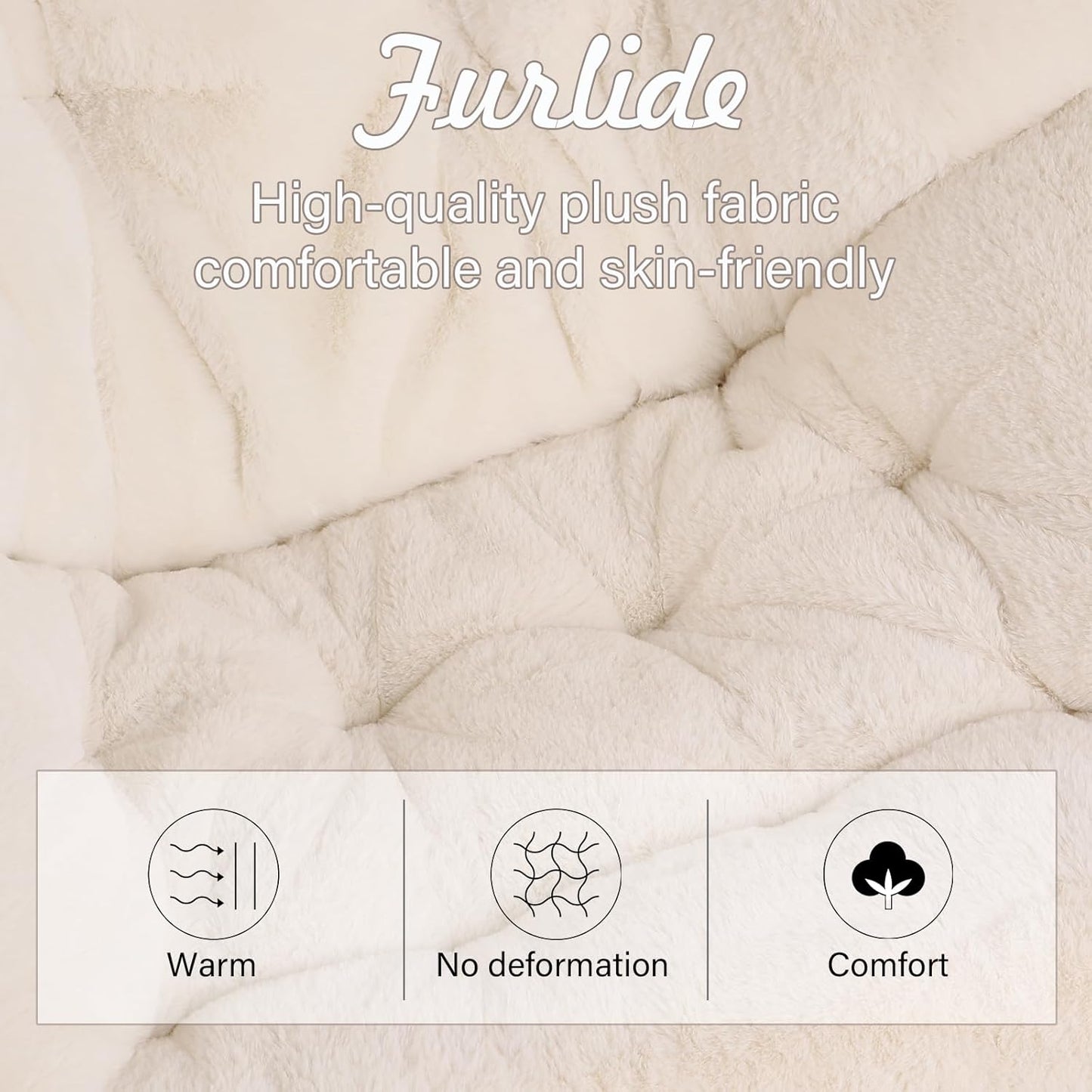 Saucer Chair, Comfy Bedroom Chairs, Oversized Folding Faux Fur Chair, Foldable Metal Frame Chair for Living Room, Balcony, Patio, Study, Playroom (Beige)