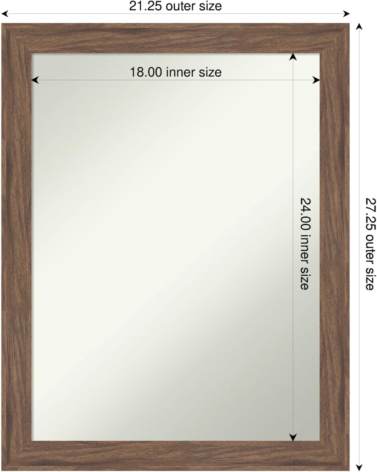 Amanti Art Brown Bathroom Mirror for Over Sink, 27x21 Pia Medium Brown Narrow Rectangle Vanity Mirror, Medium Casual Frame, Hangs Horizonally and Vertically, Bathroom Wall Decor, Non-Beveled Edge