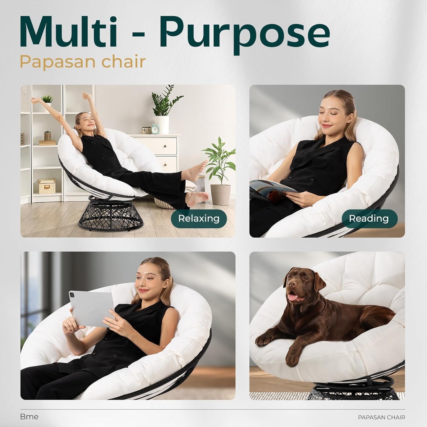 Bme 40" Ergonomic Wicker Papasan Chair