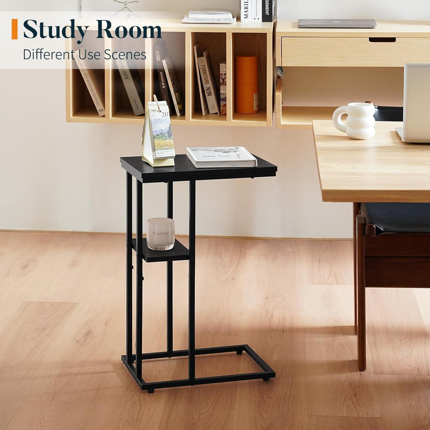 Yoobure C Shaped End Table, Side Table for Couch and Bed, Small Side Table for Small Spaces, Living Room, Bedroom, Rustic Snack Table