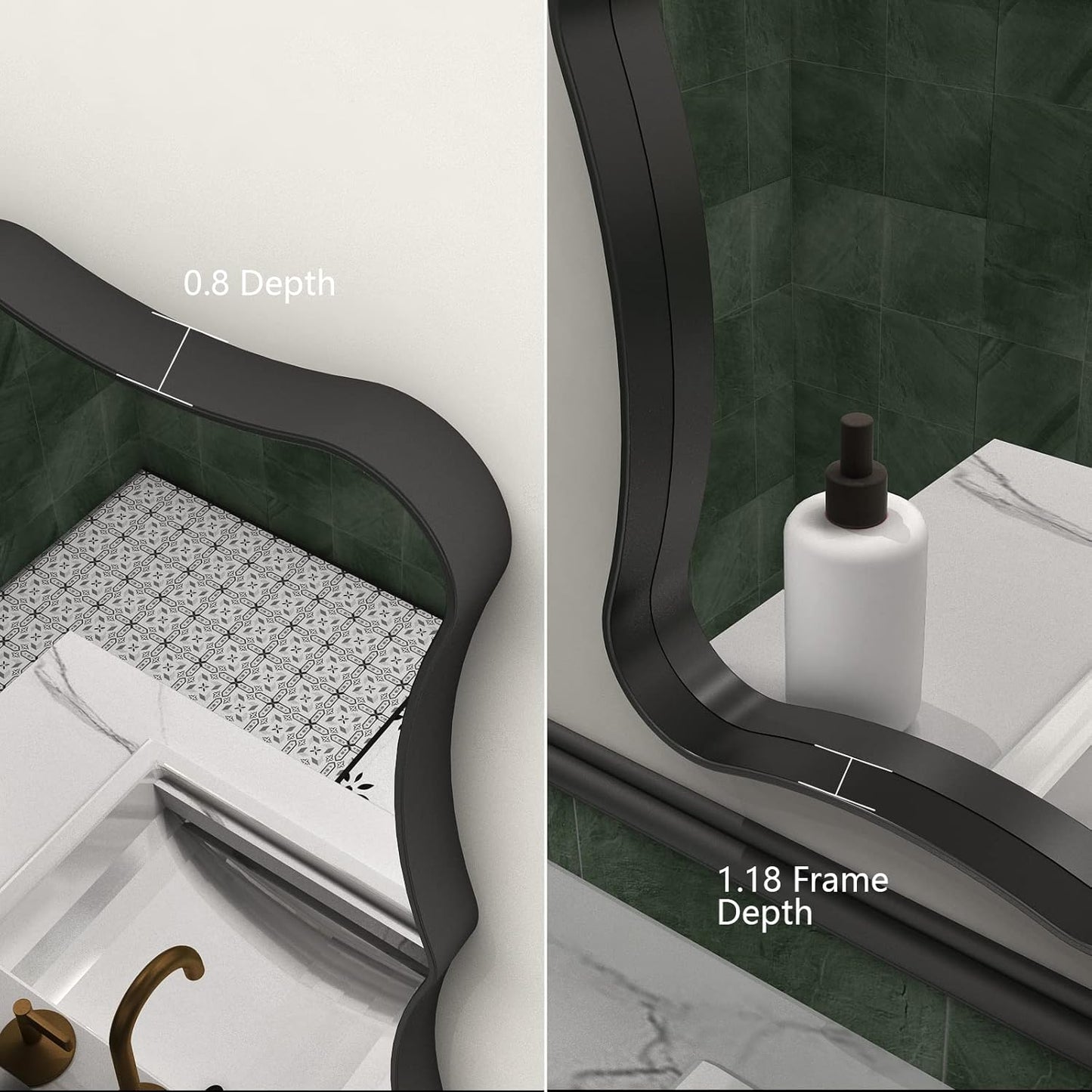 24x32 Black Bathroom Mirror for Wall, Rectangle Framed Mirror for Bathroom, Decorative Wall Mirror with Wavy Frame, Anti-Rust(Horizontal/Vertical)