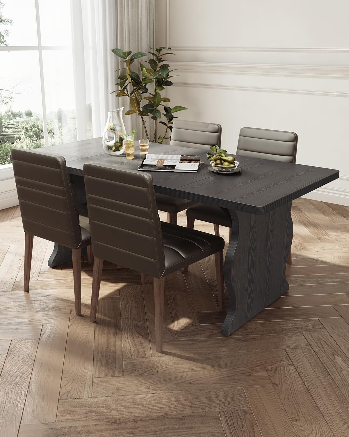 LITTLE TREE Modern Dining Table for 4-6, 63-Inch Rectangular Black Kitchen Table, Wood Kitchen & Dining Room Furniture