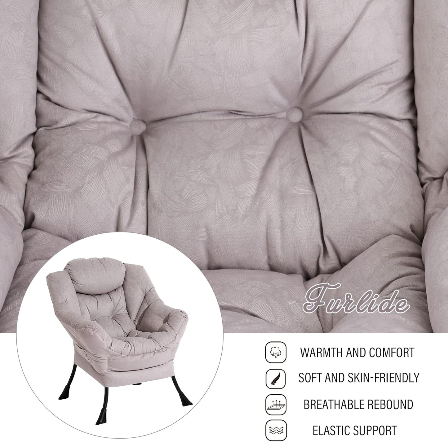 Lazy Chair with Ottoman, Modern Chair with Folding Footrest, Lounge Accent Chair, Comfortable Reading Chair, Oversized Armchairs for Bedroom, Study, Living Room, Courtyard (Light Grey)