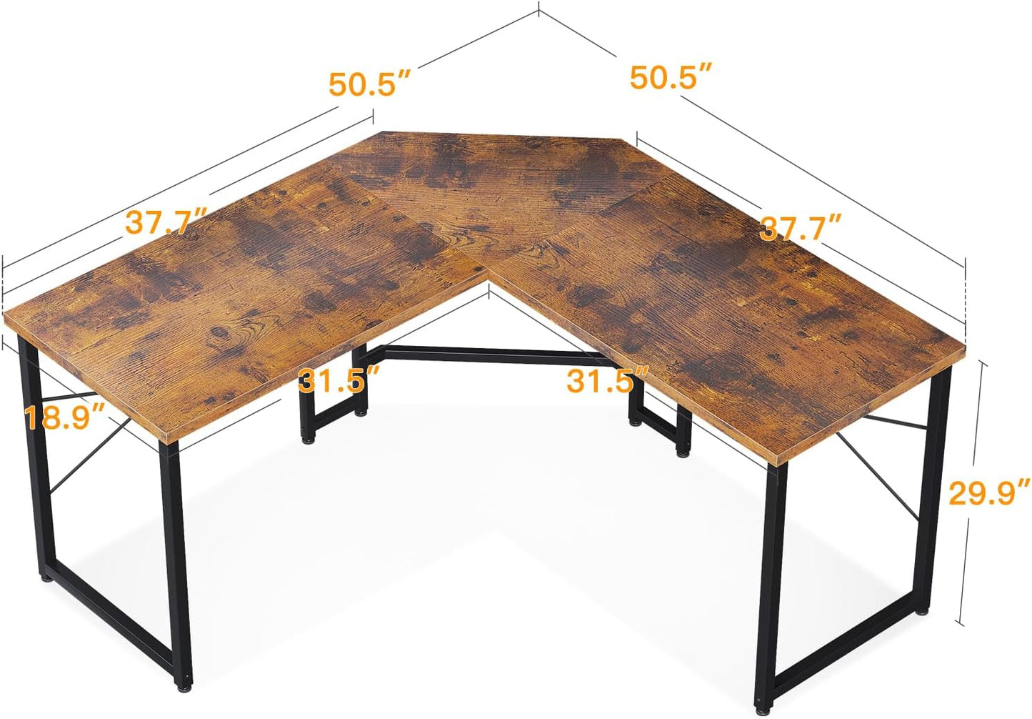 Casaottima L Shaped Gaming Desk, Corner Gaming Table for Home Office, Computer Desk Sturdy Writing Workstation for Small Space, Easy to Assemble, 51 inch, Rustic Brown