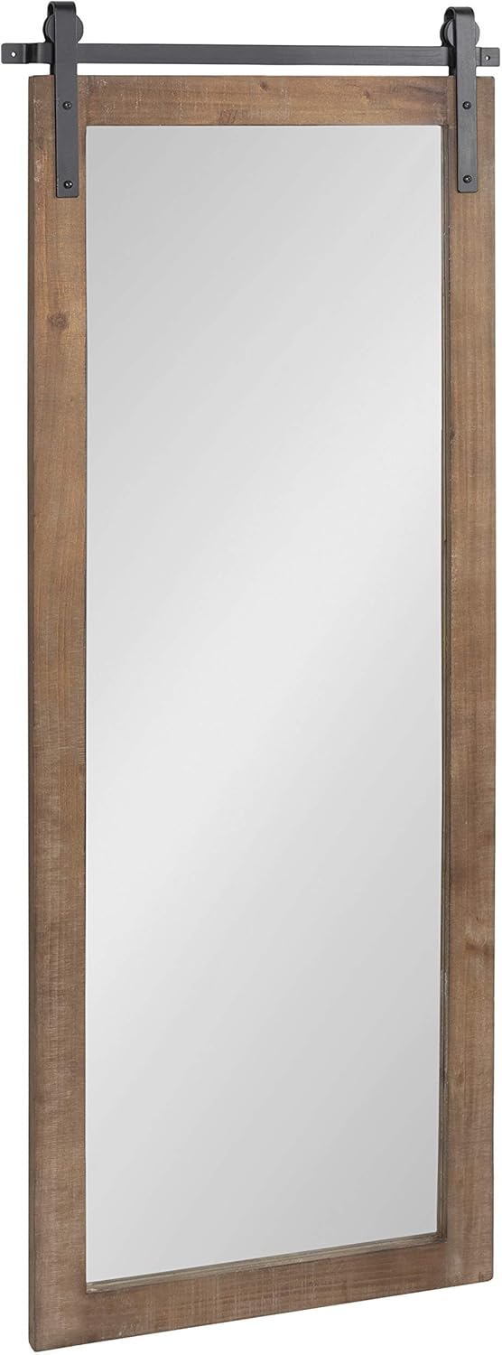 Kate and Laurel Cates Farmhouse Wood Framed Wall Mirror, 18 x 50, Rustic Brown, Barn Door-Inspired Rustic Mirrors for Wall