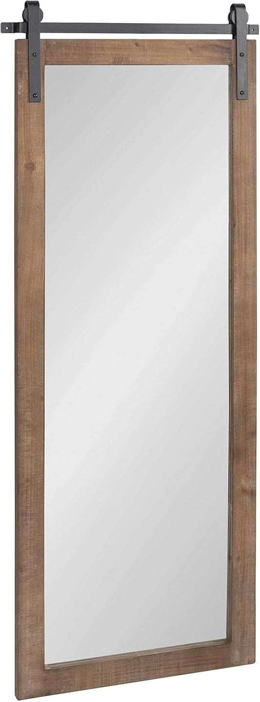 Kate and Laurel Cates Farmhouse Wood Framed Wall Mirror, 18 x 50, Rustic Brown, Barn Door-Inspired Rustic Mirrors for Wall