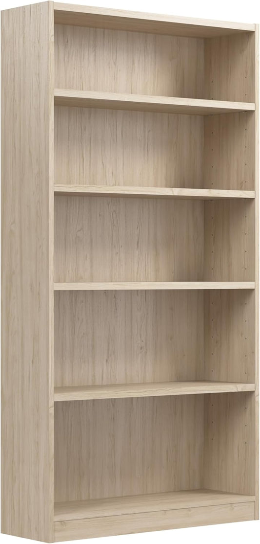 Bush Furniture Universal Tall 5 Shelf Bookcase in Natural Elm, Vertical Storage and Display Bookshelf for Home Office or Living Room Organization