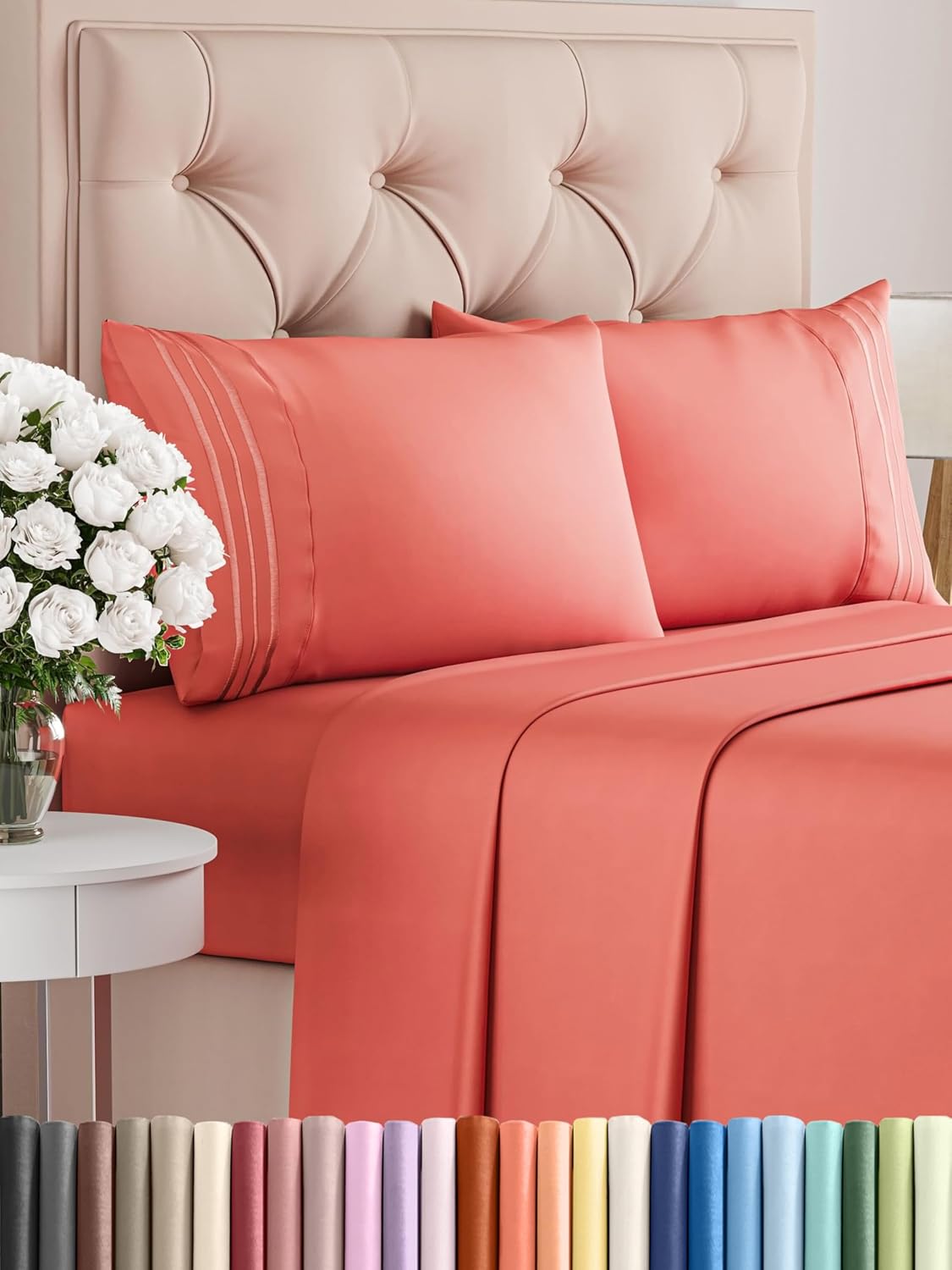 Queen Size 4 Piece Sheet Set - Comfy Breathable & Cooling Bed Sheets Set - Hotel Luxury Bedding for Women, Men, Kids, Teens, Boys & Girls - Deep Pockets, Ultra-Soft, Wrinkle Free - Oeko-Tex - Coral