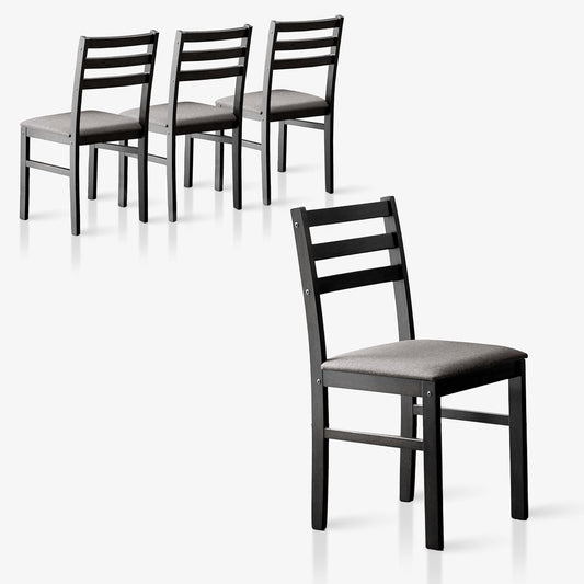 Livinia Seattle Modern Farmhouse Kitchen Dining Room Chair Set of 4, Solid Wood Fabric Upholstered Cushion Seat Wood Ladder Back Chairs (Black)
