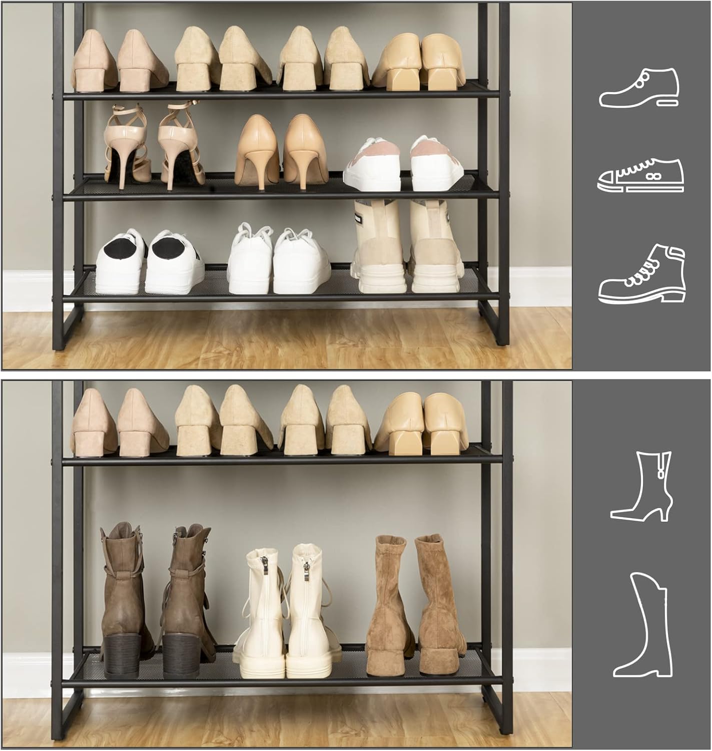 HOOBRO 10-Tier Shoe Rack, 29.5" L Shoe Storage Organizer, Large Capacity Shoe Shelf for Front Door Entrance, Entryway, Hallway, Holds 36-40 Pairs of Shoes, Closet, Rustic Brown and Black BF107XJ01