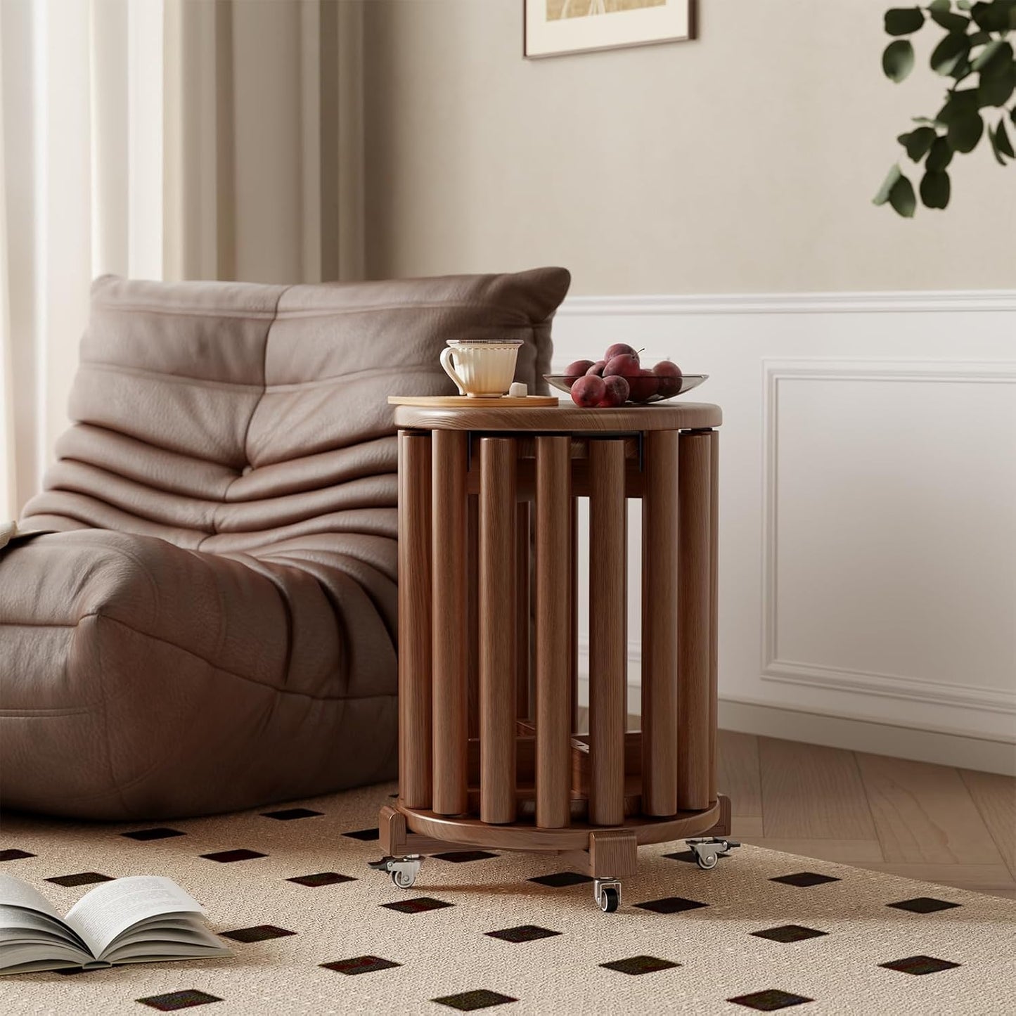 Stackable Stools Set of 4, Wooden Stool 18 Inch Stool Stackable Side Tables Nesting Table Sturdy and Durable, No Installation Required for End Table,Top Stackable Round Stools (Walnut Mobile)