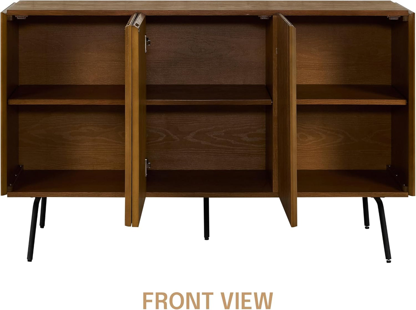 NTC Veil Modern Sideboard with 3 Doors, Buffet Cabinet with Vertical Groove Design and Metal Legs, Storage Cabinet for Living Room, and Hallway, Effortless Assembly - Rustic Oak