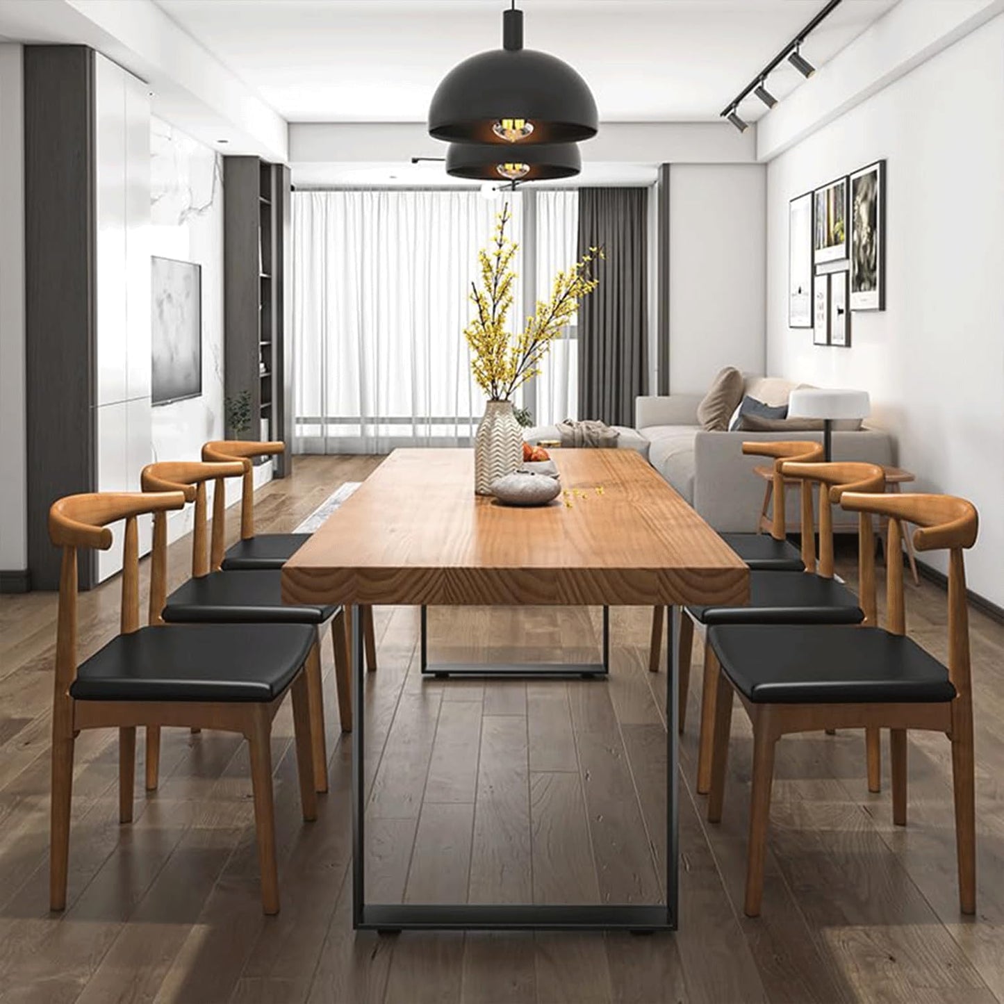 Stylish Modern Minimalist Solid Wood Dining Table with Sturdy Metal Base – Easy Assembly, Versatile Design for Dining Rooms, Living Rooms, and Offices (78.7 * 31.5 * 29.5)