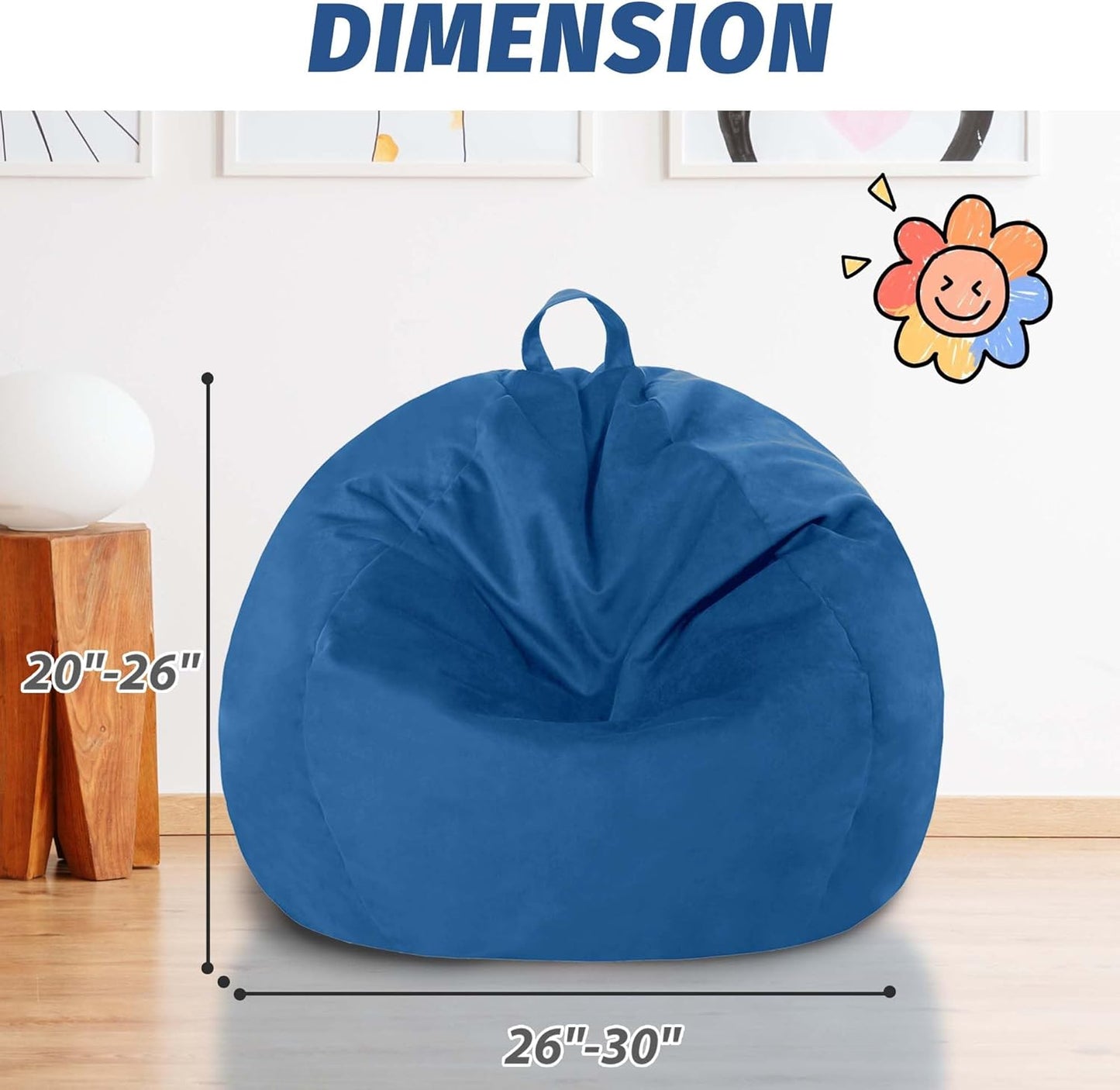 2FT Bean Bag Chair with Ultra Soft Velvet Cover Bean Bag Sofa with Memory Foam Bean Bag Chairs with Large Size Lazy Sofa for Dorm Office Living Room Bedroom Blue 2'