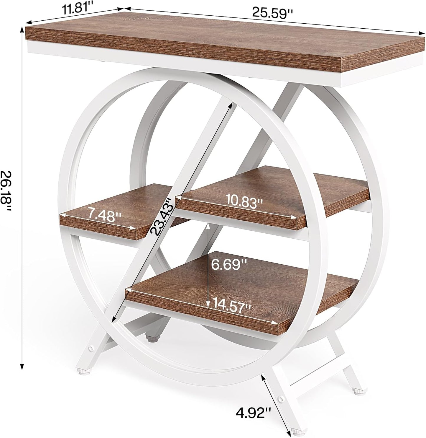 LITTLE TREE End Table, Narrow Side Table with 4-Tier Large Storage Space, Modern Bedside Table for Living Room, Home Office, Bedroom, Brown and White