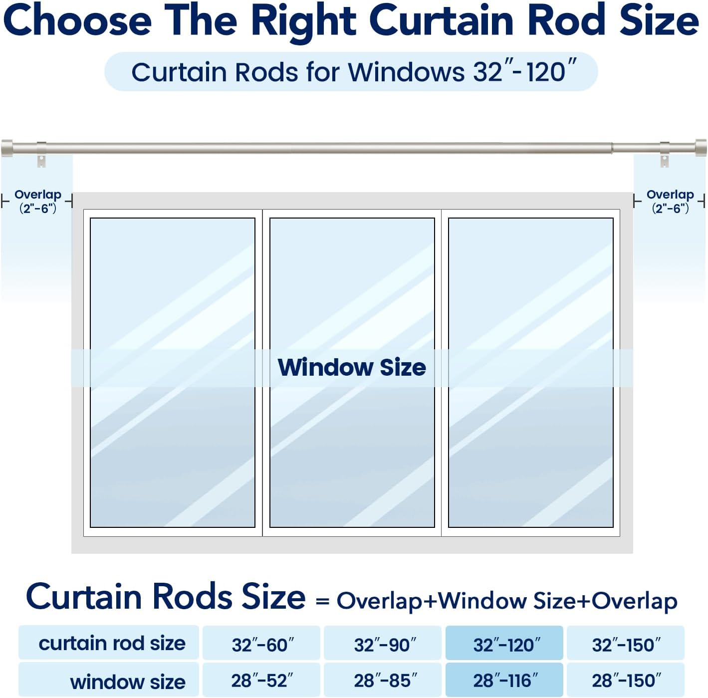 2 Pack Curtain Rods for Windows 66 to 120 Inch(5.5-10ft), 1 Inch Brushed Nickel Curtain Rods Set, Adjustable Extra Long Curtain Rod, Heavy Duty Outdoor Drapery Rods for Patio, Size 32"- 120"