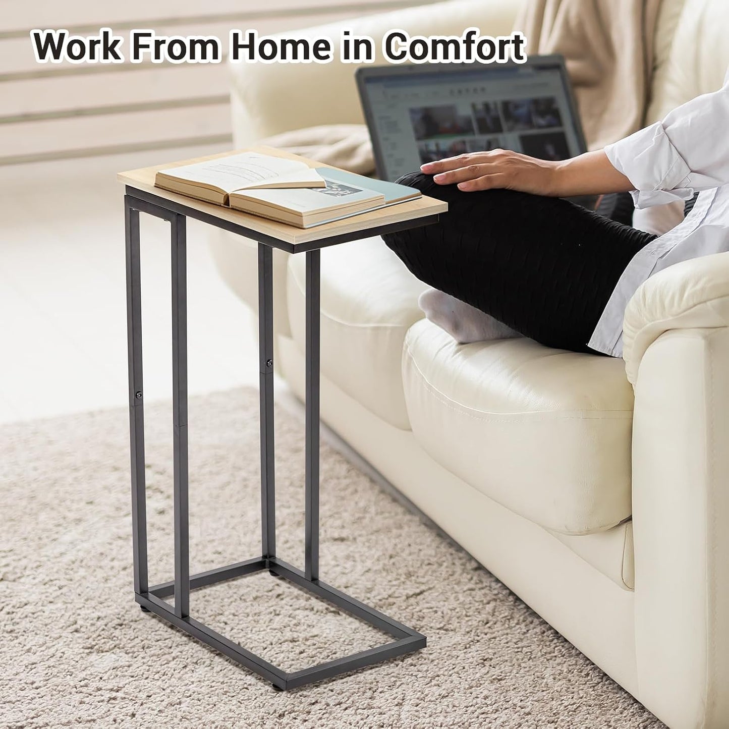 C-Shaped End Table, for Living Room, Bedroom, Small Spaces, TV Tray Couch Side Tables Laptop Table,White