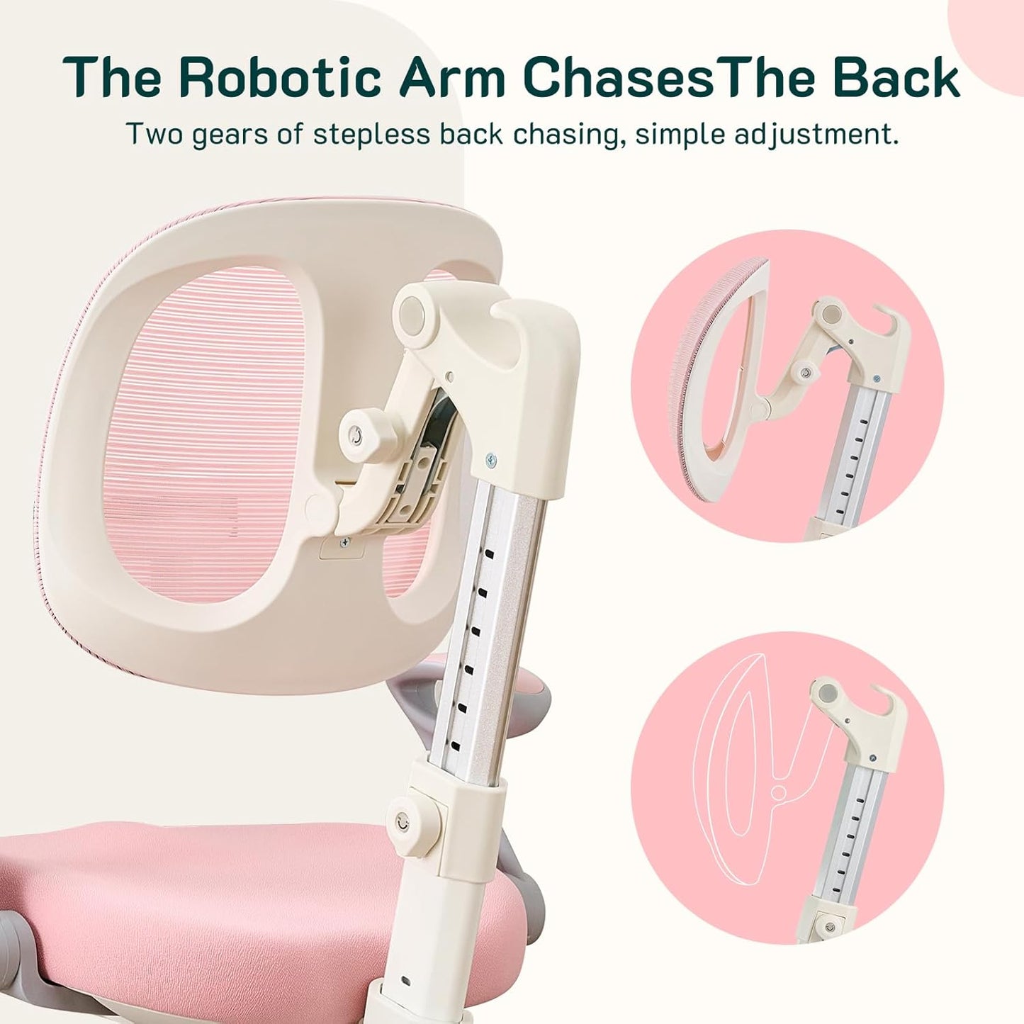 Ergonomic Kids Desk Chair with Footrest & Height-Adjustable Seat, Multifunctional for Study, Work & Dining – Comfy Cushion & Smooth Wheels for Boys & Girls （Pink）