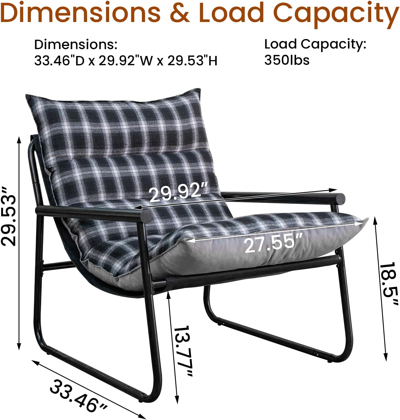 Plush Modern Accent Chair Single Comfy Chair for Bedroom — Ergonomic Lounge Chair with Stylish Upholstery, Space-Saving Design & Easy Assembly Plaid & Grey