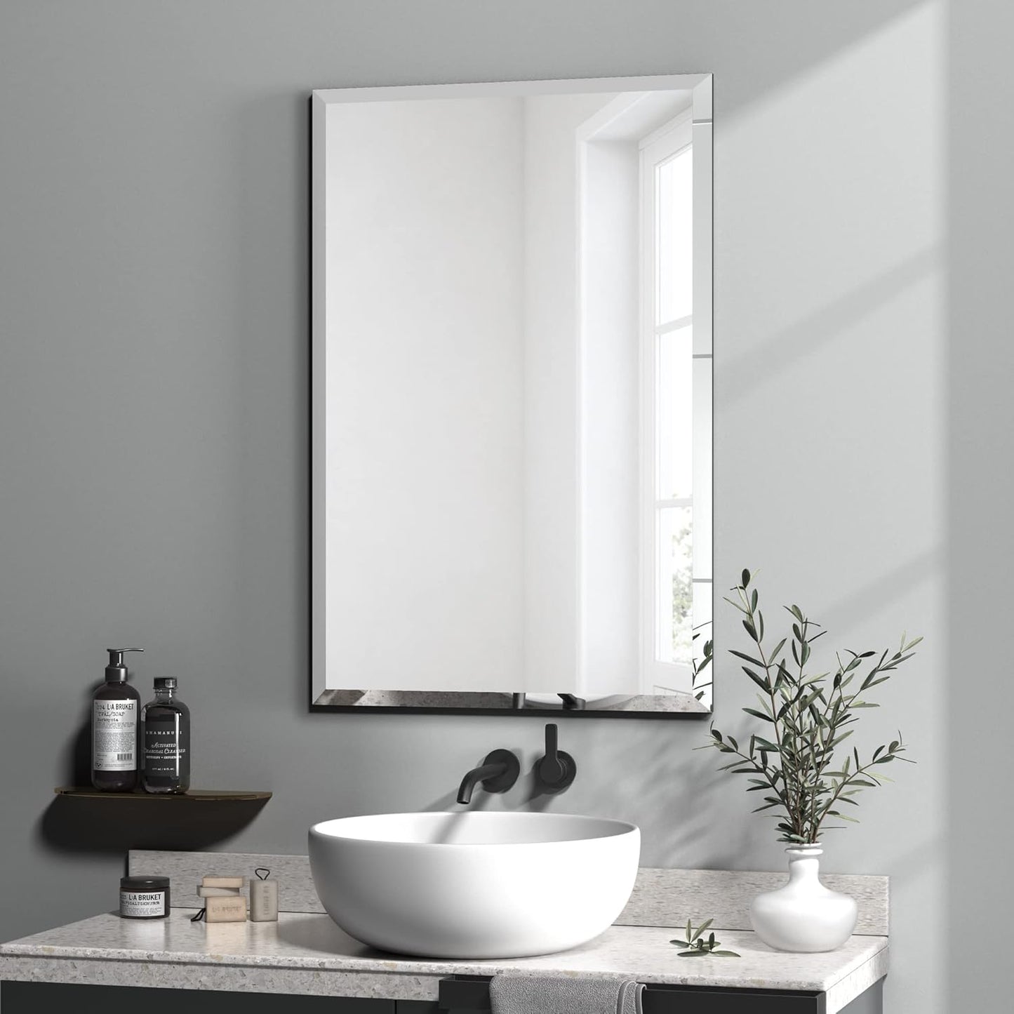 KOHROS Rectangular Wall Mirror Frameless Bathroom Mirror 18” x 24" Beveled Edge Mirror for Vanity and Entryway Hang Horizontally or Vertical