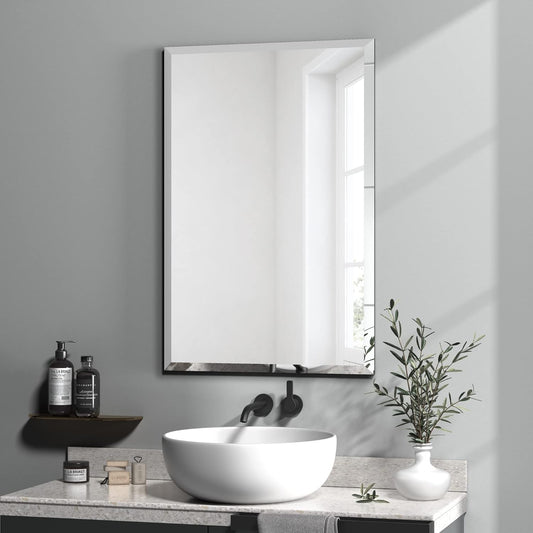 KOHROS Rectangular Wall Mirror Frameless Bathroom Mirror 18” x 24" Beveled Edge Mirror for Vanity and Entryway Hang Horizontally or Vertical