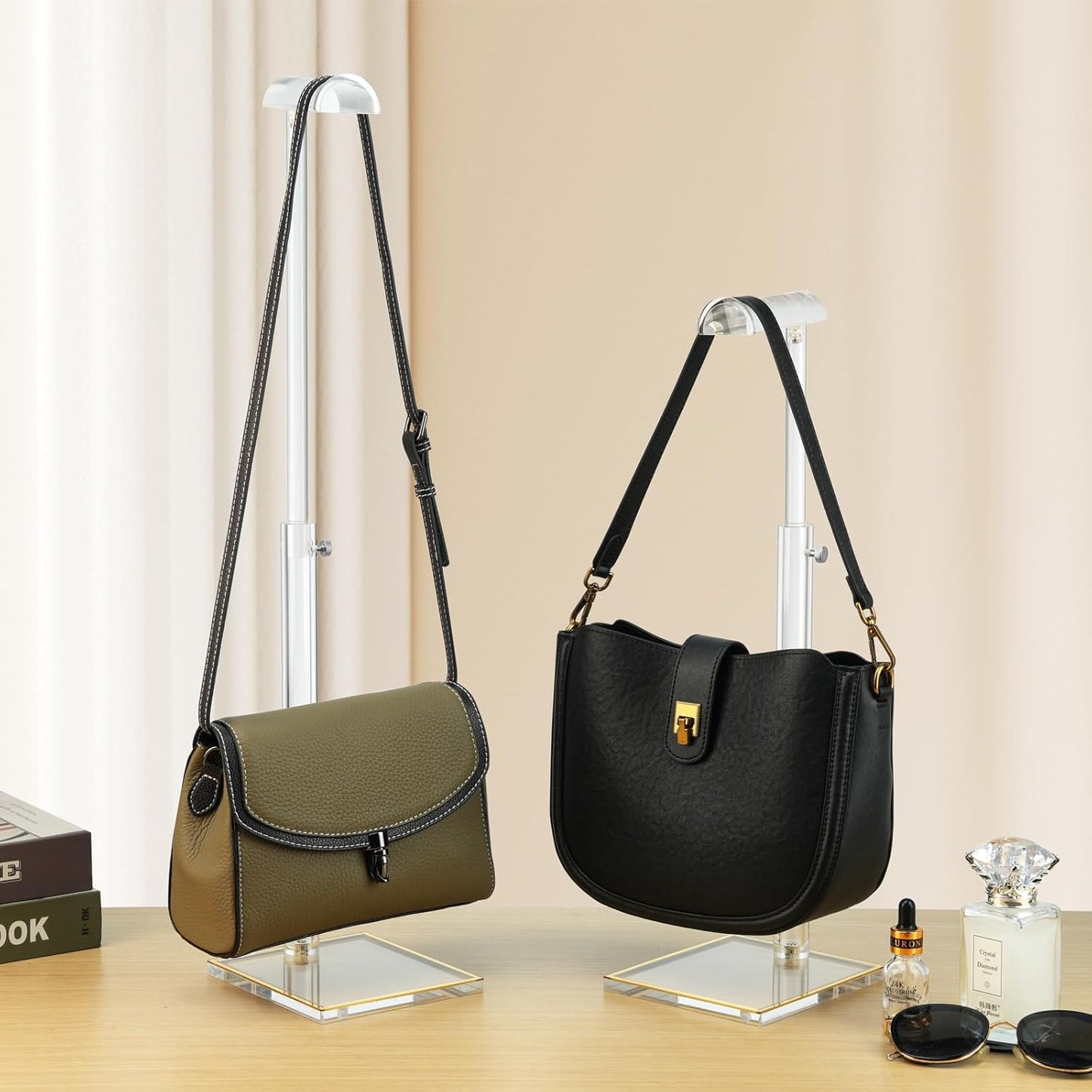 Acrylic Purse Stands for Display, 3 Pack 14" to 24"Adjustable Height Clear Purse Holder Stand, Counter Bags Hanging Organizer Handbag Rack for Closet Retail Vendor Commercial Store